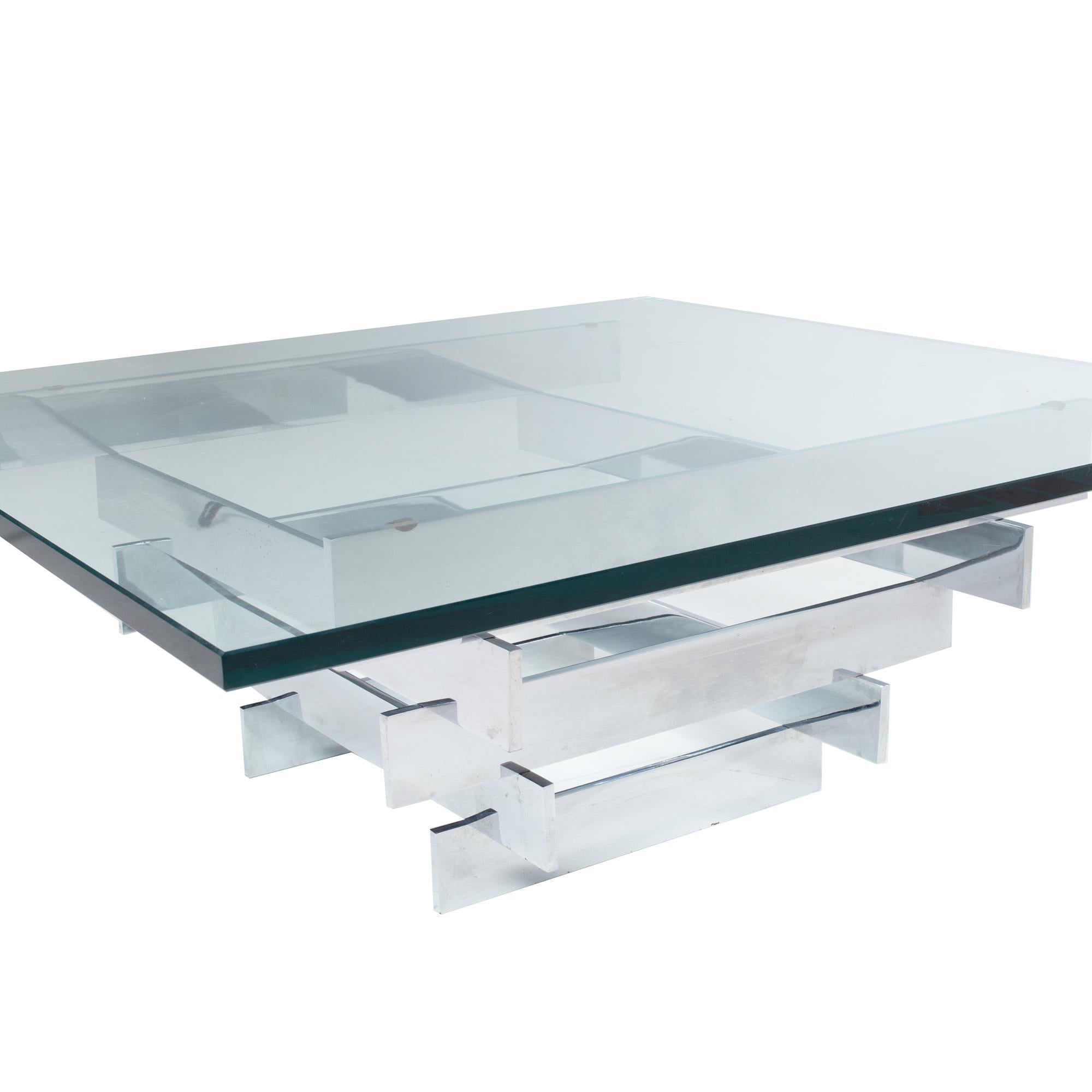 Paul Mayen for Habitat Midcentury Chrome and Glass Coffee Table In Good Condition For Sale In Countryside, IL