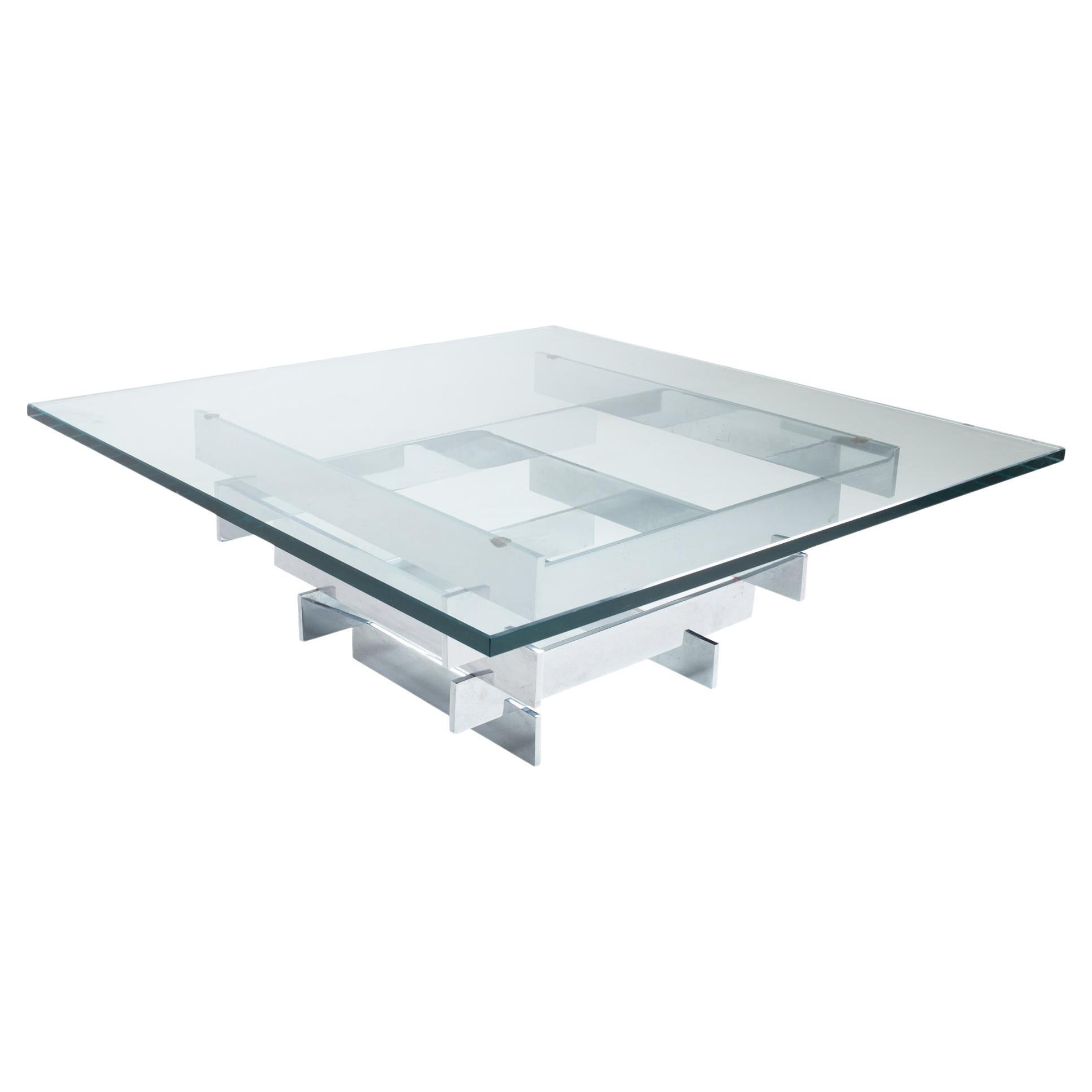 MidCentury Paul Mayen Style Chrome and Glass Coffee Table For Sale at 1stDibs