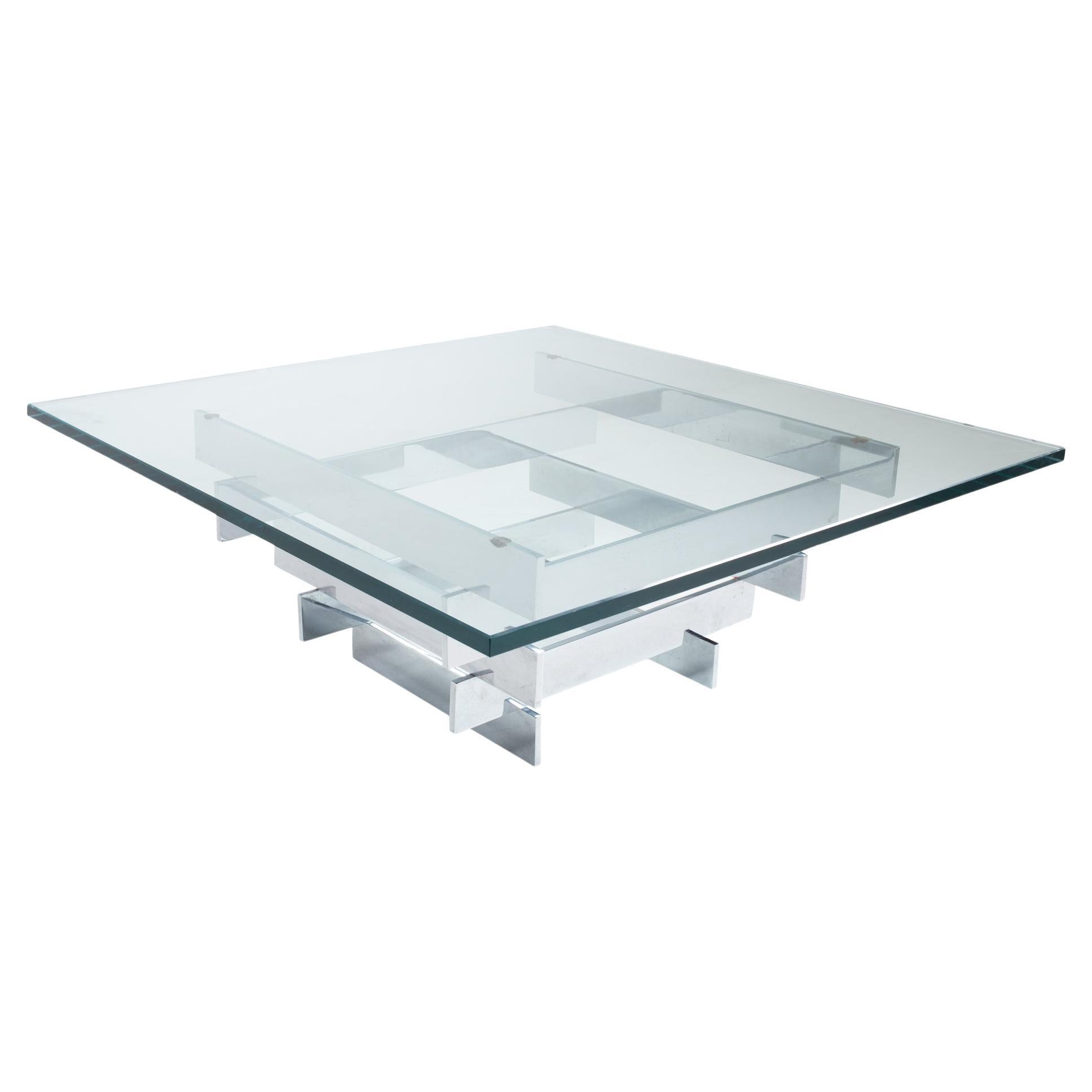 Paul Mayen for Habitat Midcentury Chrome and Glass Coffee Table For Sale