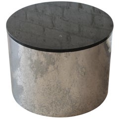 Paul Mayen for Habitat Polished Aluminum and Black Granite Drum Cocktail Table