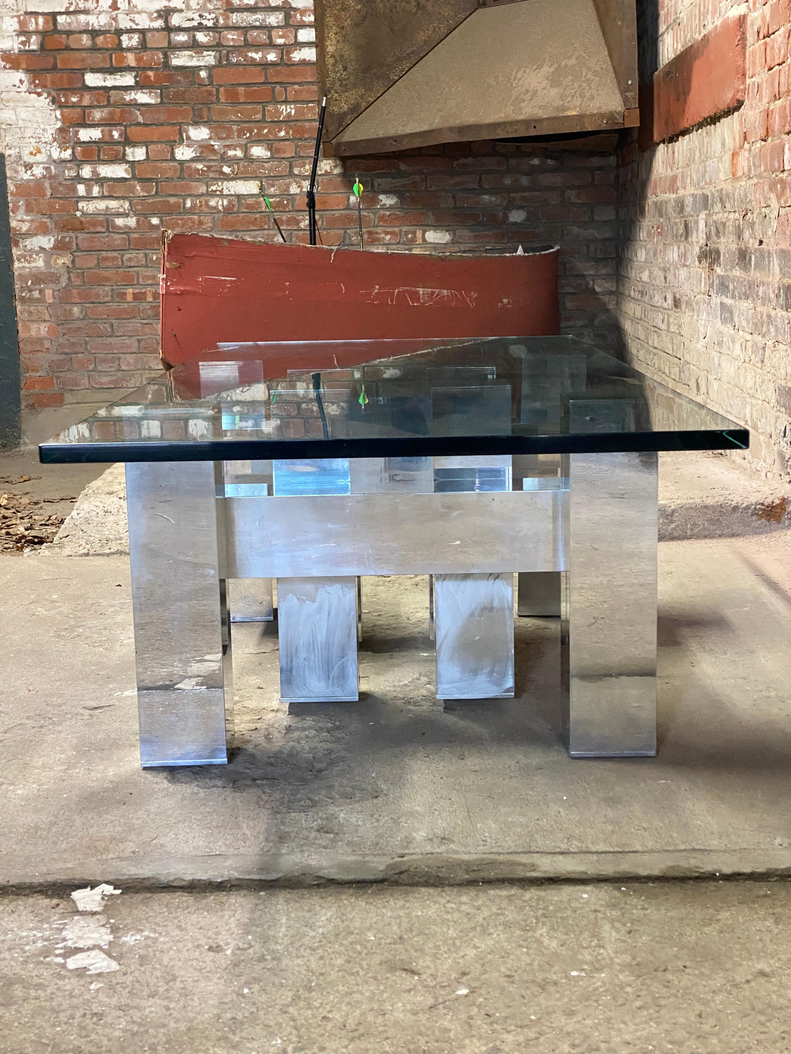 Paul Mayen for Habitat Polished Aluminum and Glass Coffee Table In Good Condition In Garnerville, NY
