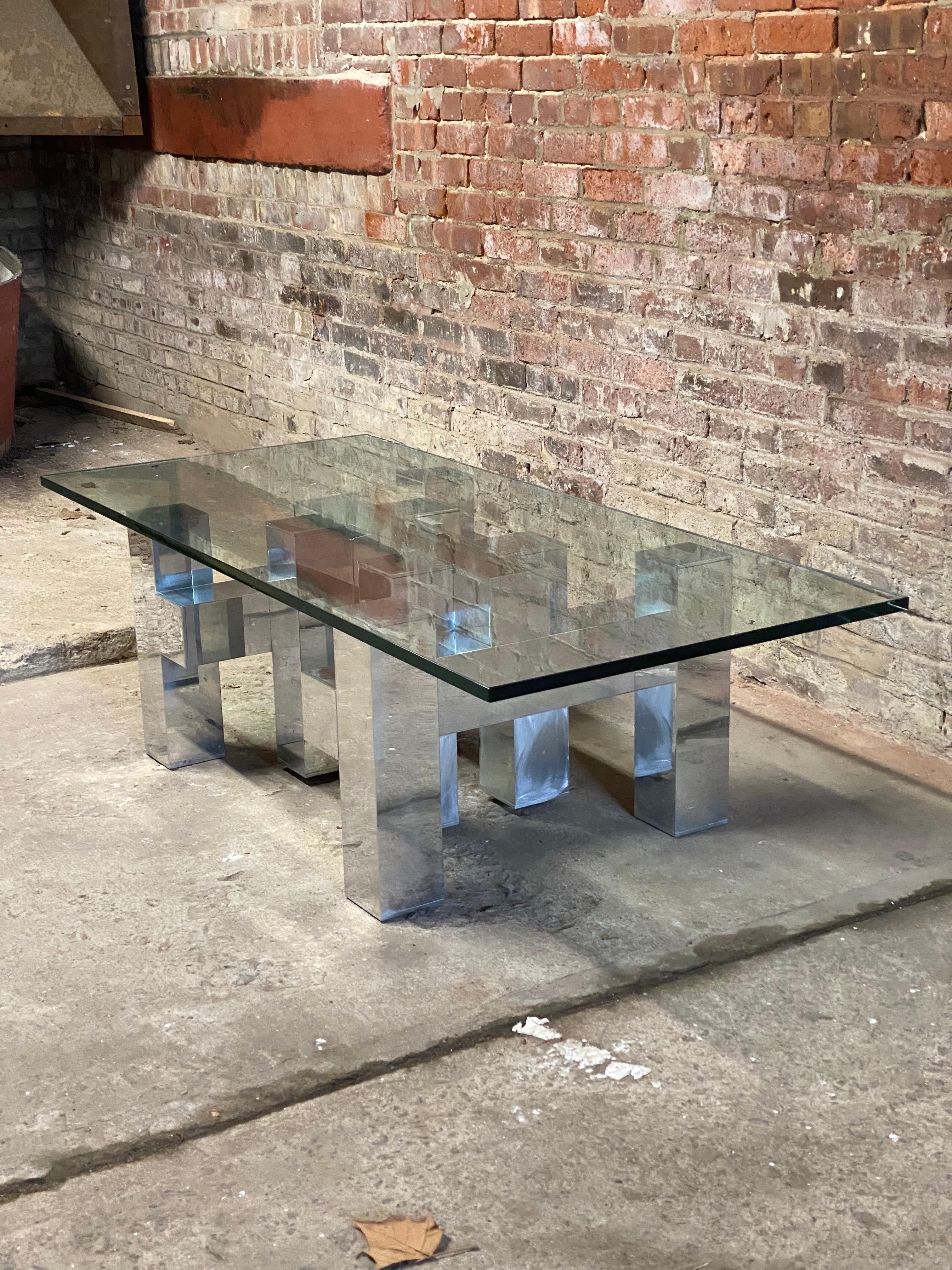 Late 20th Century Paul Mayen for Habitat Polished Aluminum and Glass Coffee Table