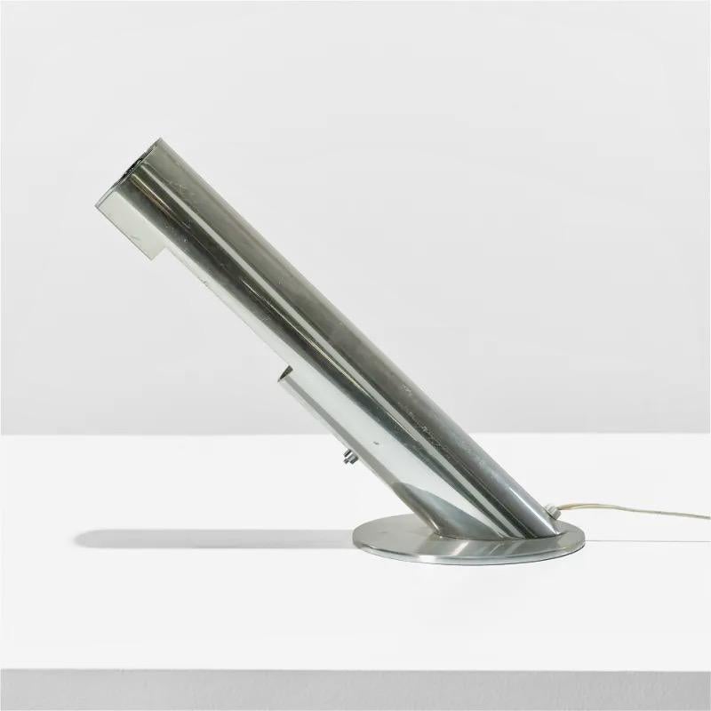 A cantilevered chrome desk lamp by Paul Mayen for Habitat. Measures: 12.5 x 15 x 7. 
Paul Mayen polished tubular aluminum slanted desk lamp for his Habitat design company (not to be confused with the UK retailer of the same name).
Polished to a
