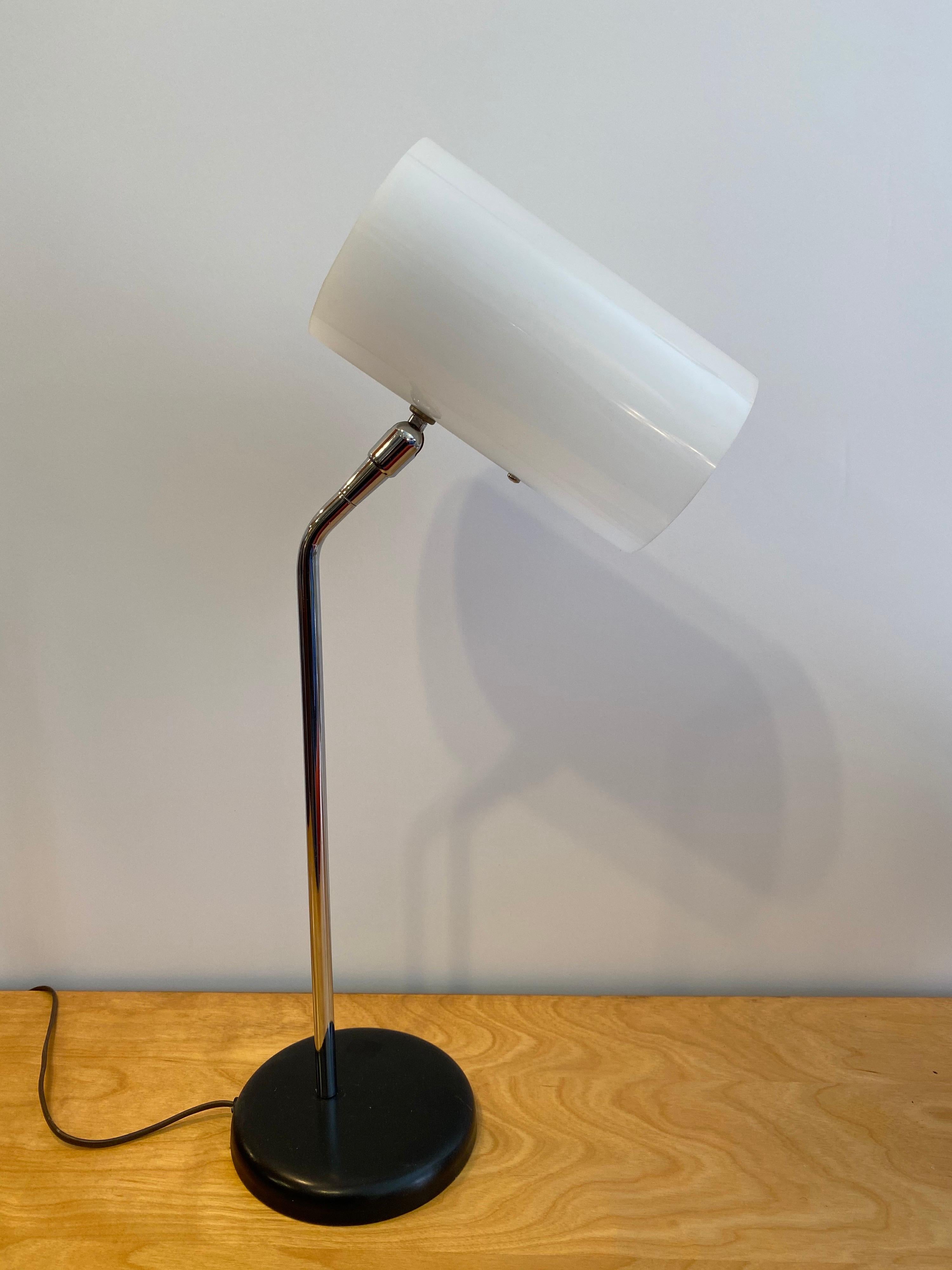 Paul Mayen for habitat table or desk lamp. In very nice clean condition! Plastic shade is perfect! Shade pivots up and down to direct light. Switch on top of shade for easy on off!