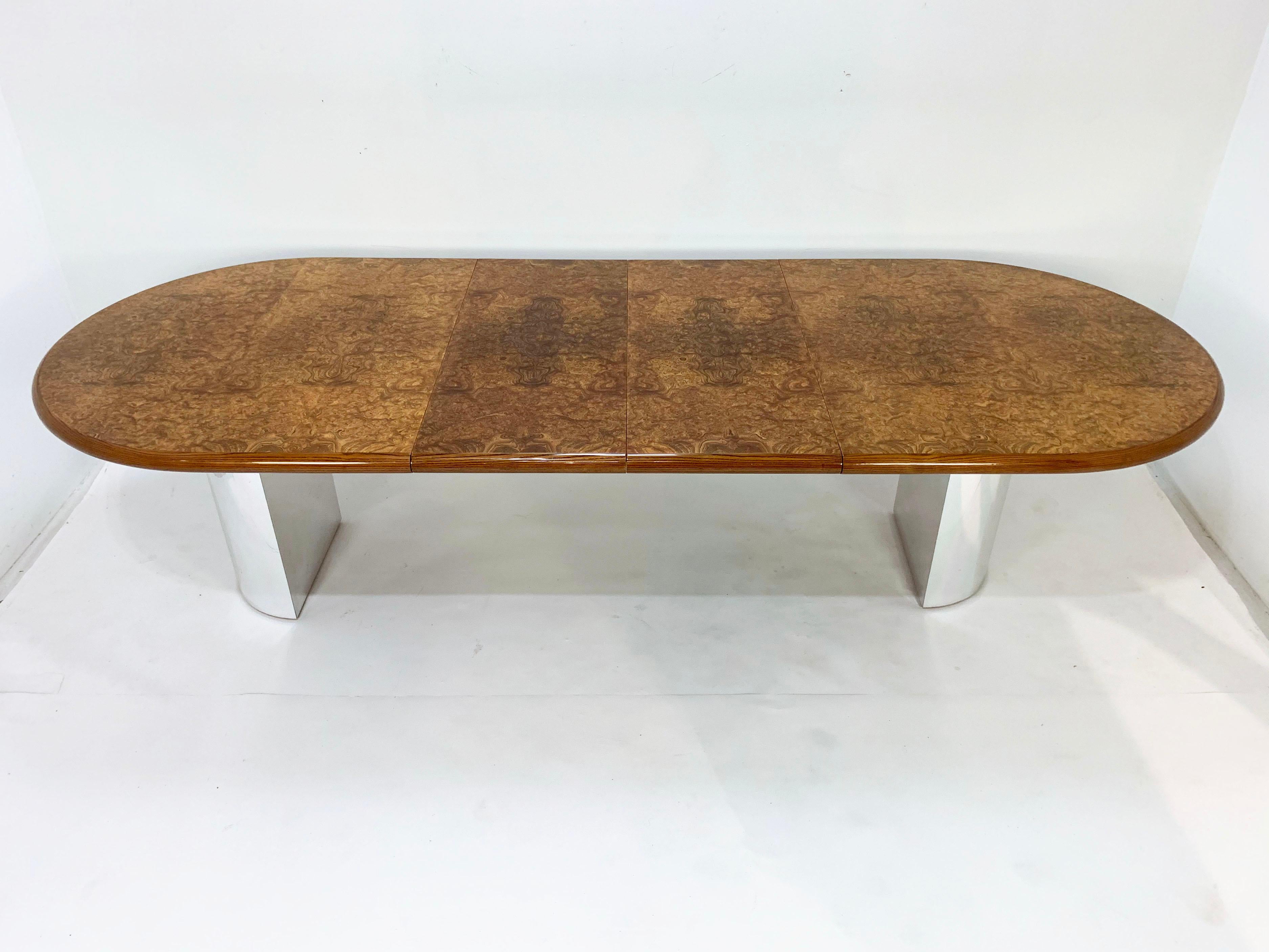 Paul Mayen for Intrex / Habitat Dining Table in Burl Wood and Chrome circa 1980s 3