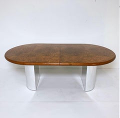 Paul Mayen for Intrex / Habitat Dining Table in Burl Wood and Chrome circa 1980s