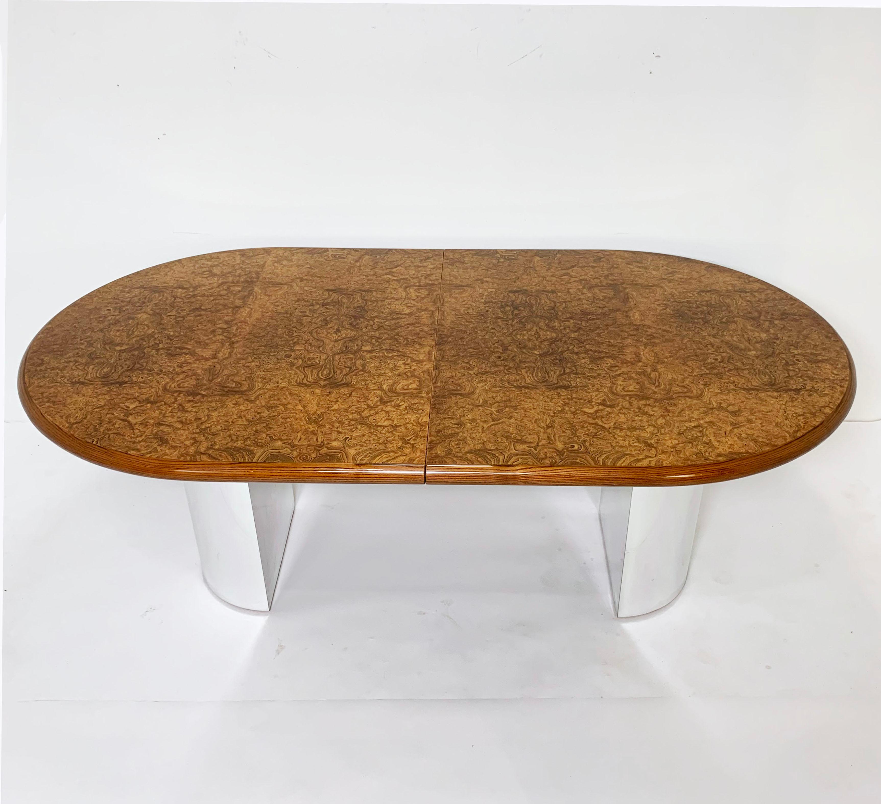 Paul Mayen for Intrex / Habitat Dining Table in Burl Wood and Chrome circa 1980s In Good Condition In Peabody, MA