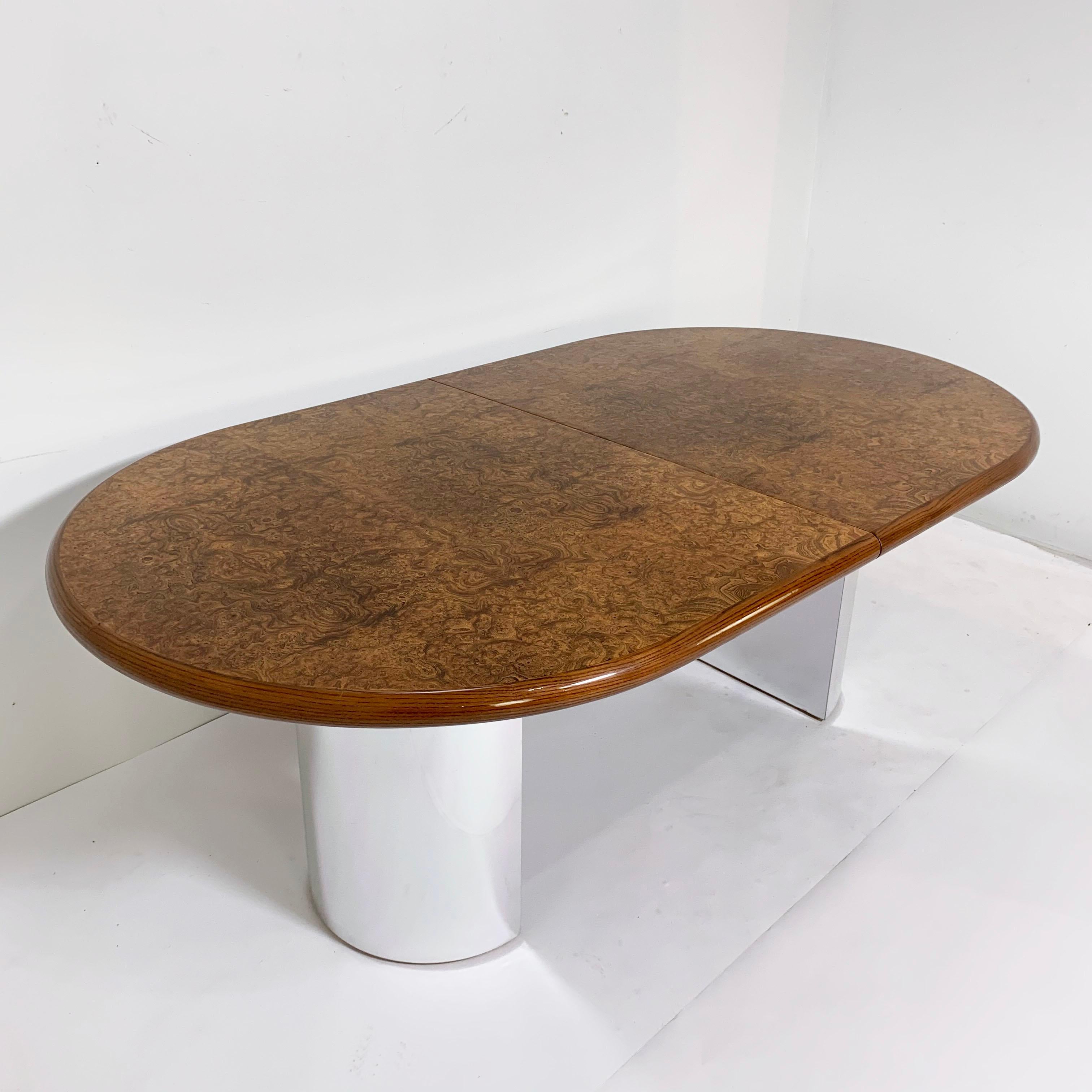 Late 20th Century Paul Mayen for Intrex / Habitat Dining Table in Burl Wood and Chrome circa 1980s
