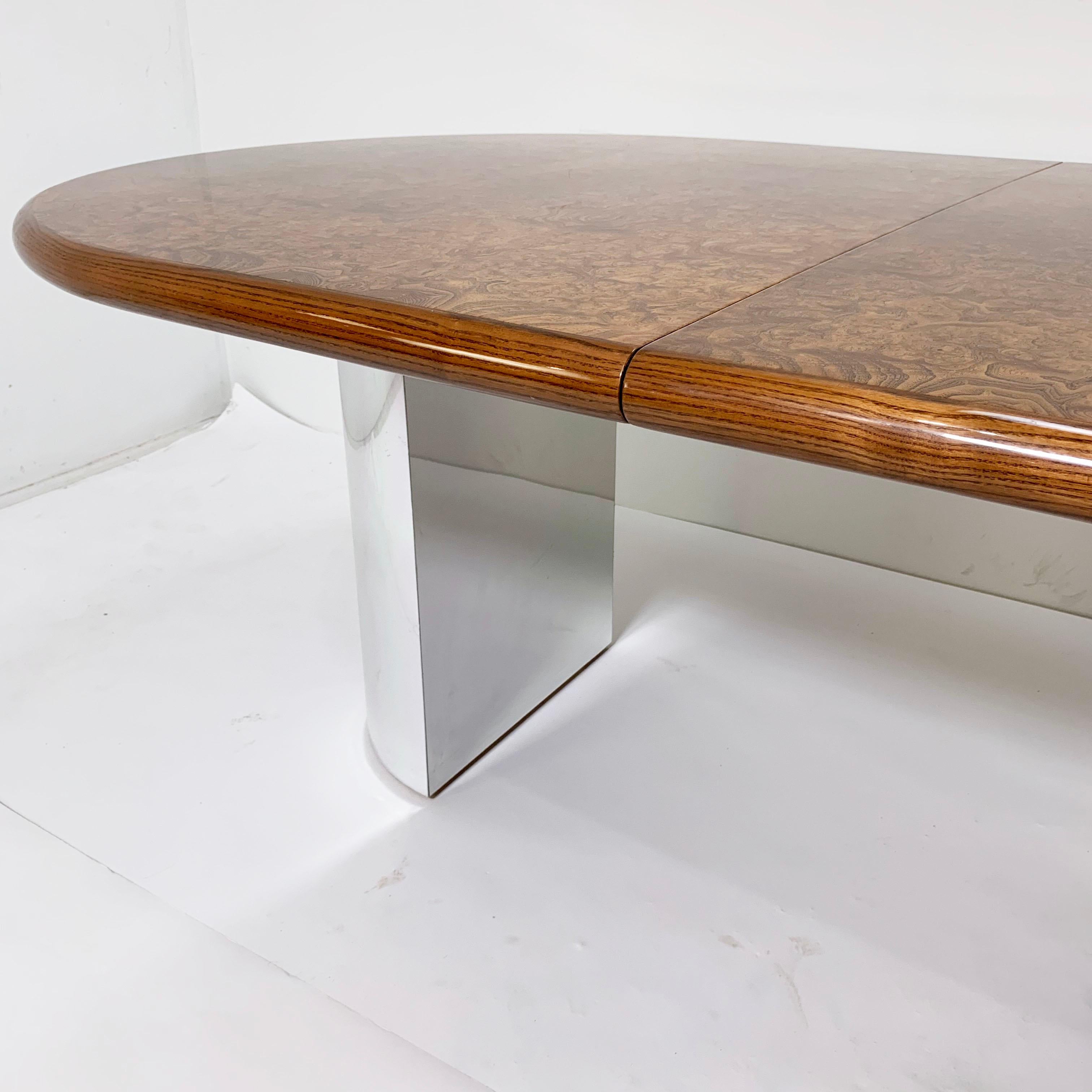 Paul Mayen for Intrex / Habitat Dining Table in Burl Wood and Chrome circa 1980s 1