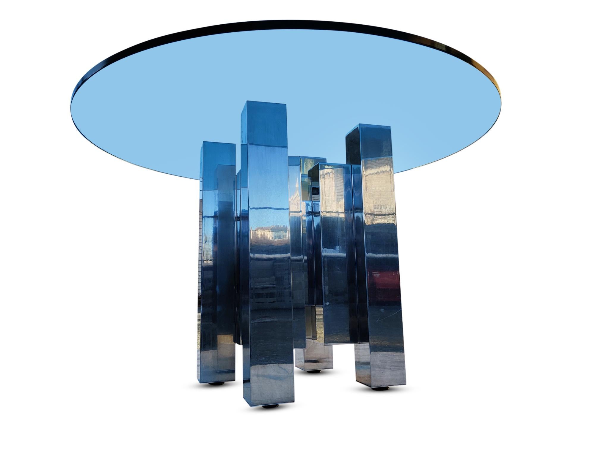 Paul Mayen Habitat International Polished Aluminum & Glass 'Skyscraper' Table For Sale 2