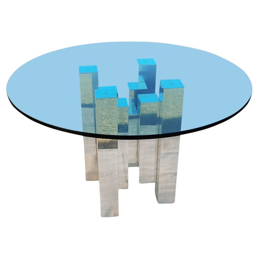 Paul Mayen Habitat International Tisch „Skyscraper“ aus poliertem Aluminium und Glas 