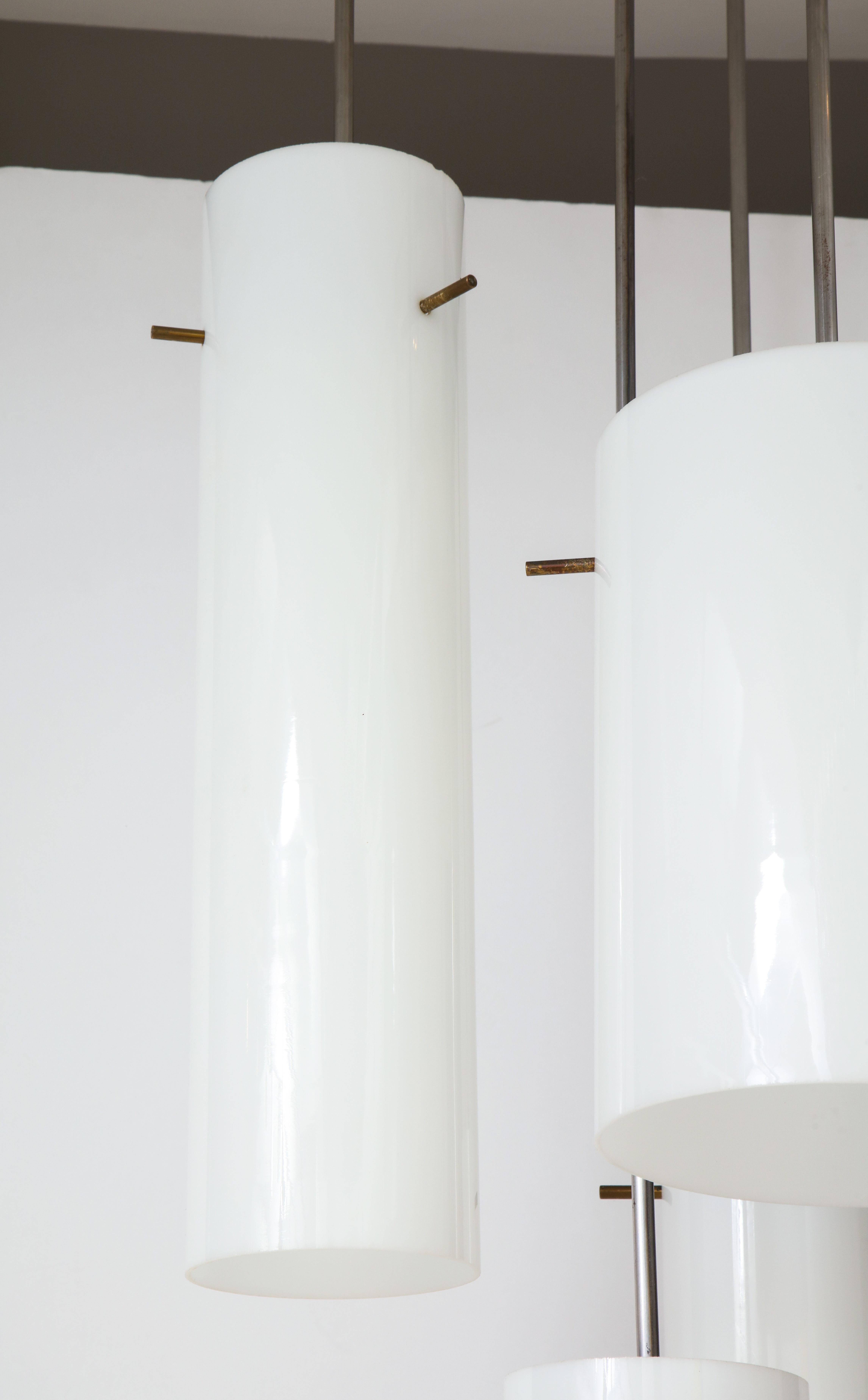 Minimalist Paul Mayen Hanging Fixture with Cylindrical Glass Diffusers For Sale