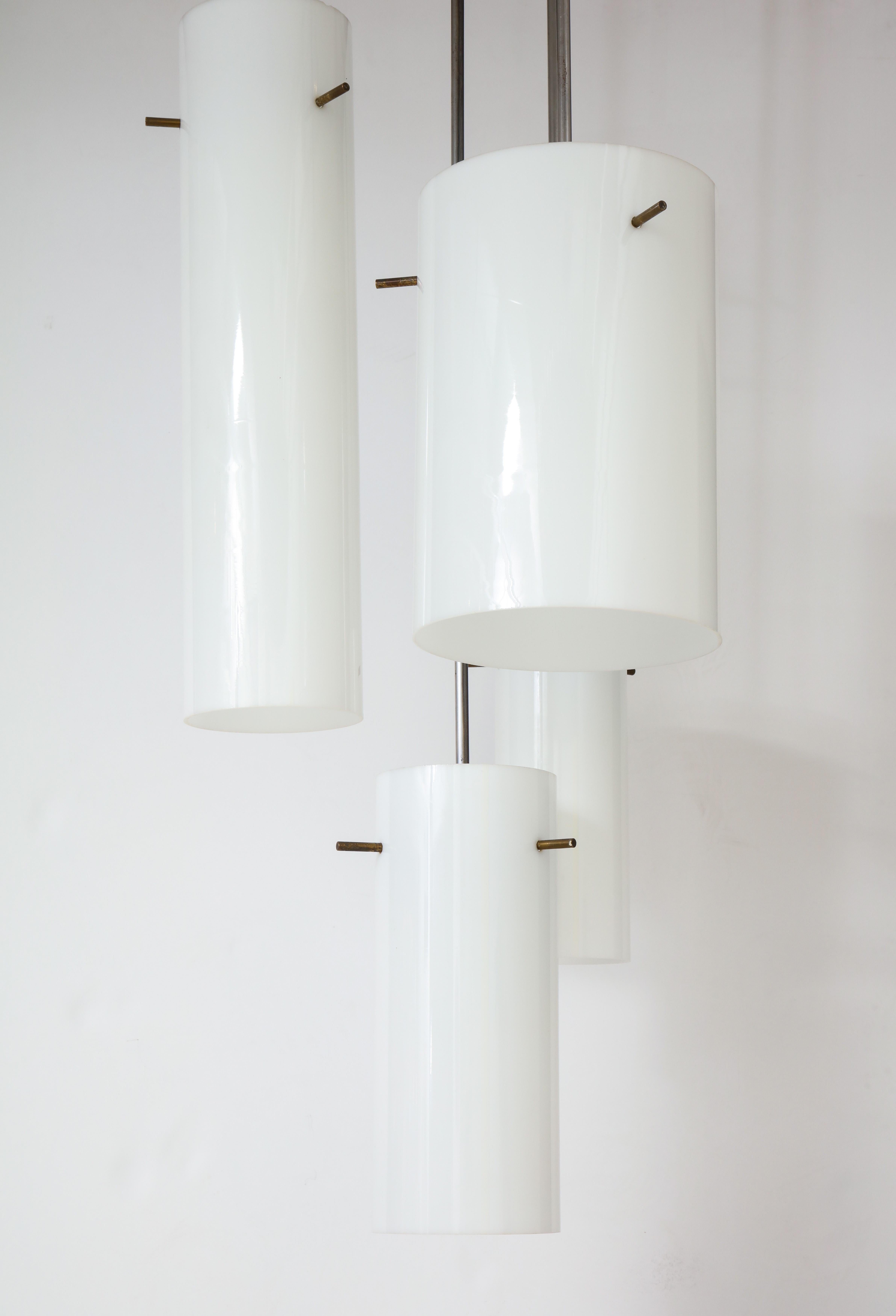 American Paul Mayen Hanging Fixture with Cylindrical Glass Diffusers For Sale