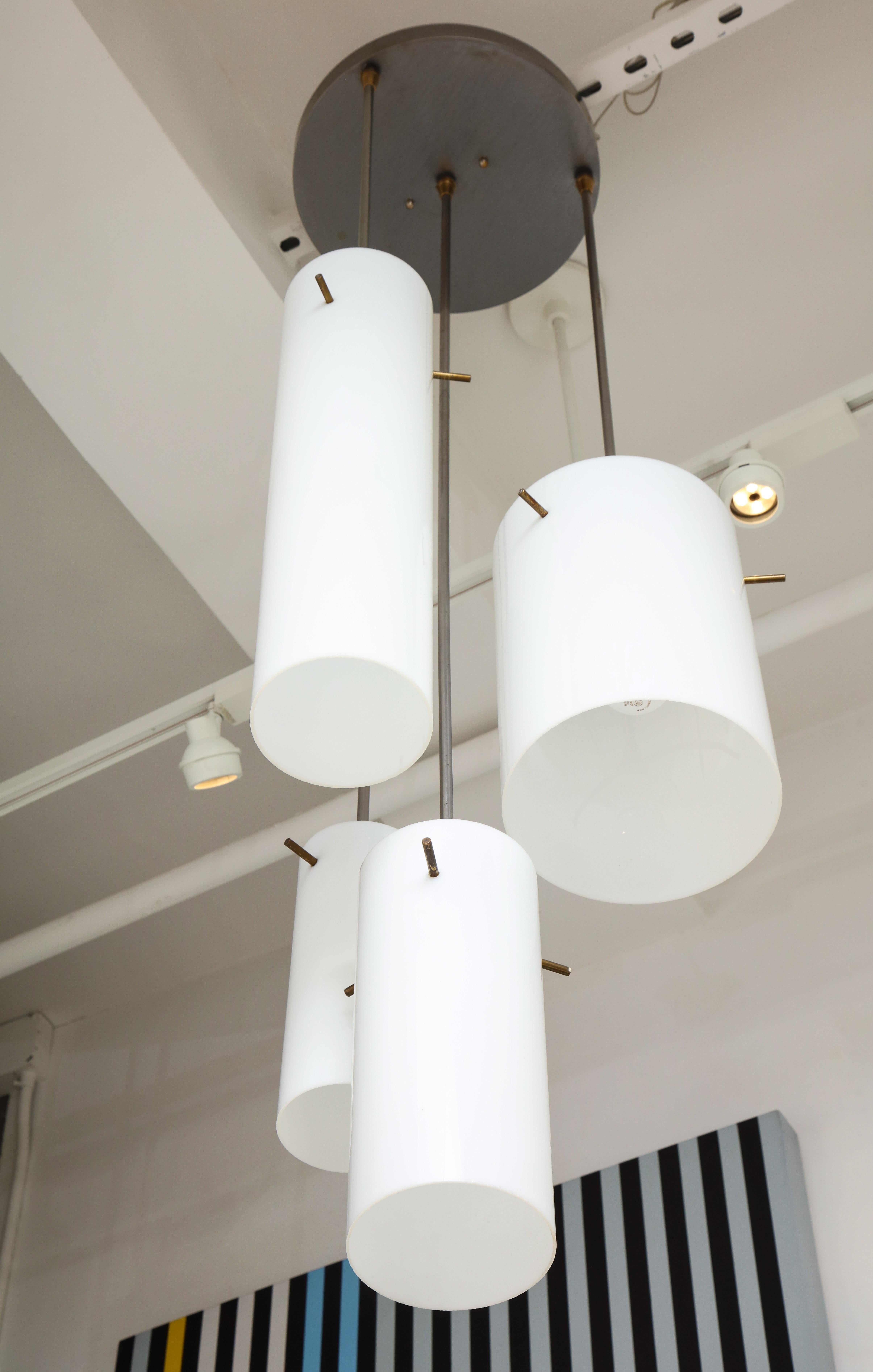Paul Mayen Hanging Fixture with Cylindrical Glass Diffusers In Good Condition For Sale In New York, NY