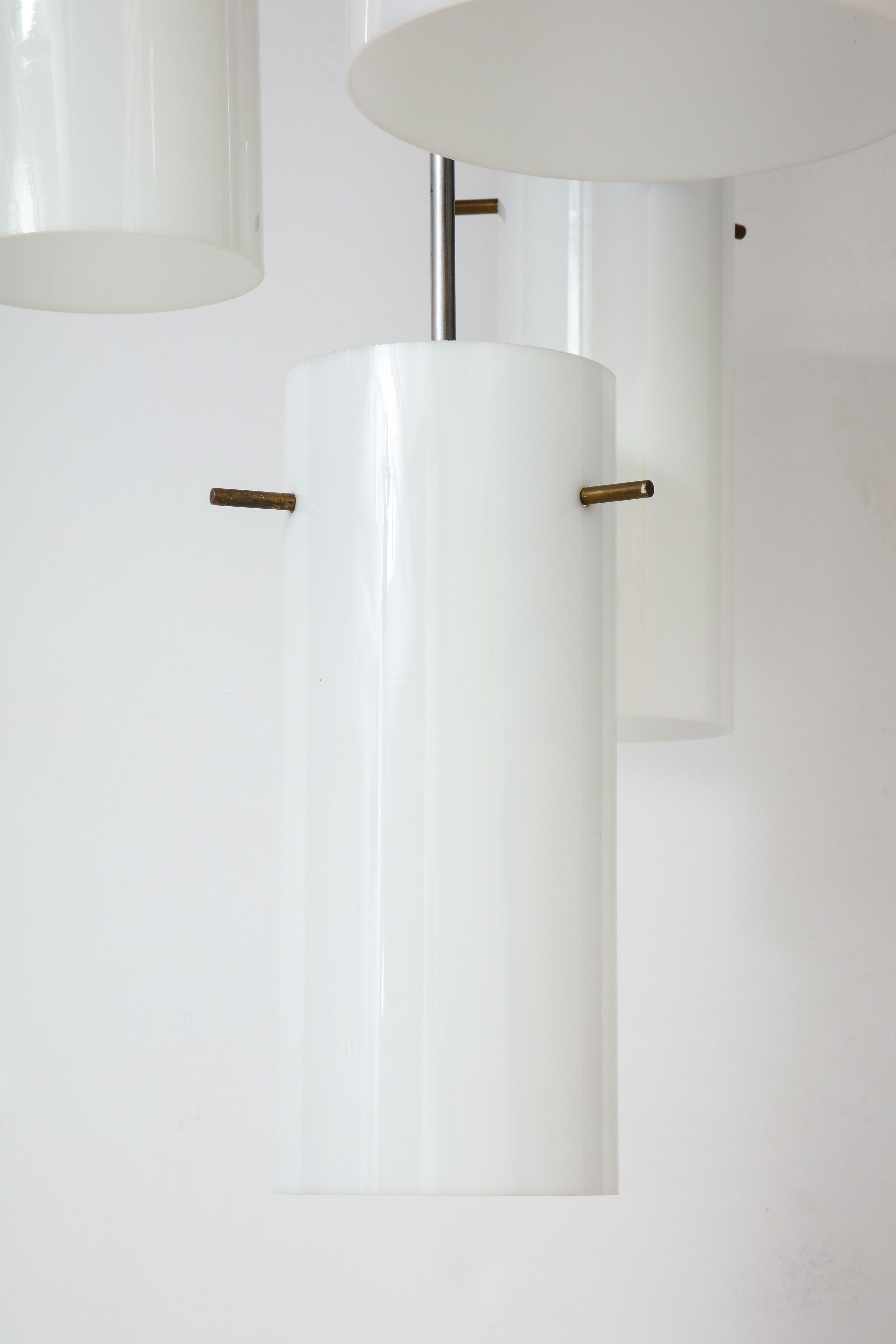 Mid-20th Century Paul Mayen Hanging Fixture with Cylindrical Glass Diffusers For Sale