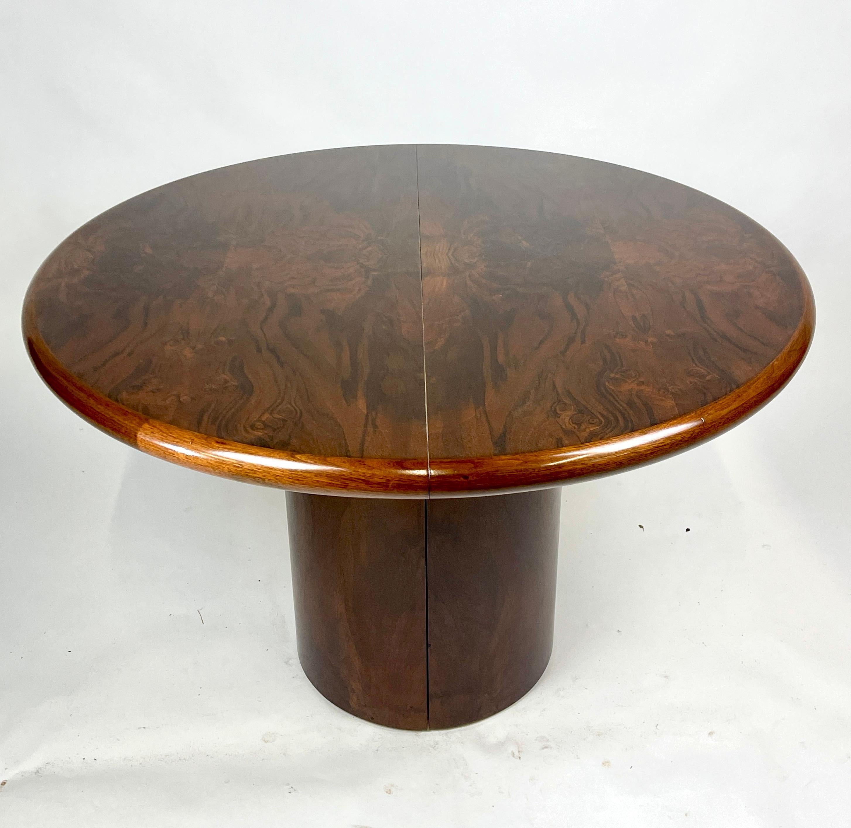 American Paul Mayen Intrex  Habitat Burled Mahogany Round to Oval Extension Dining Table 