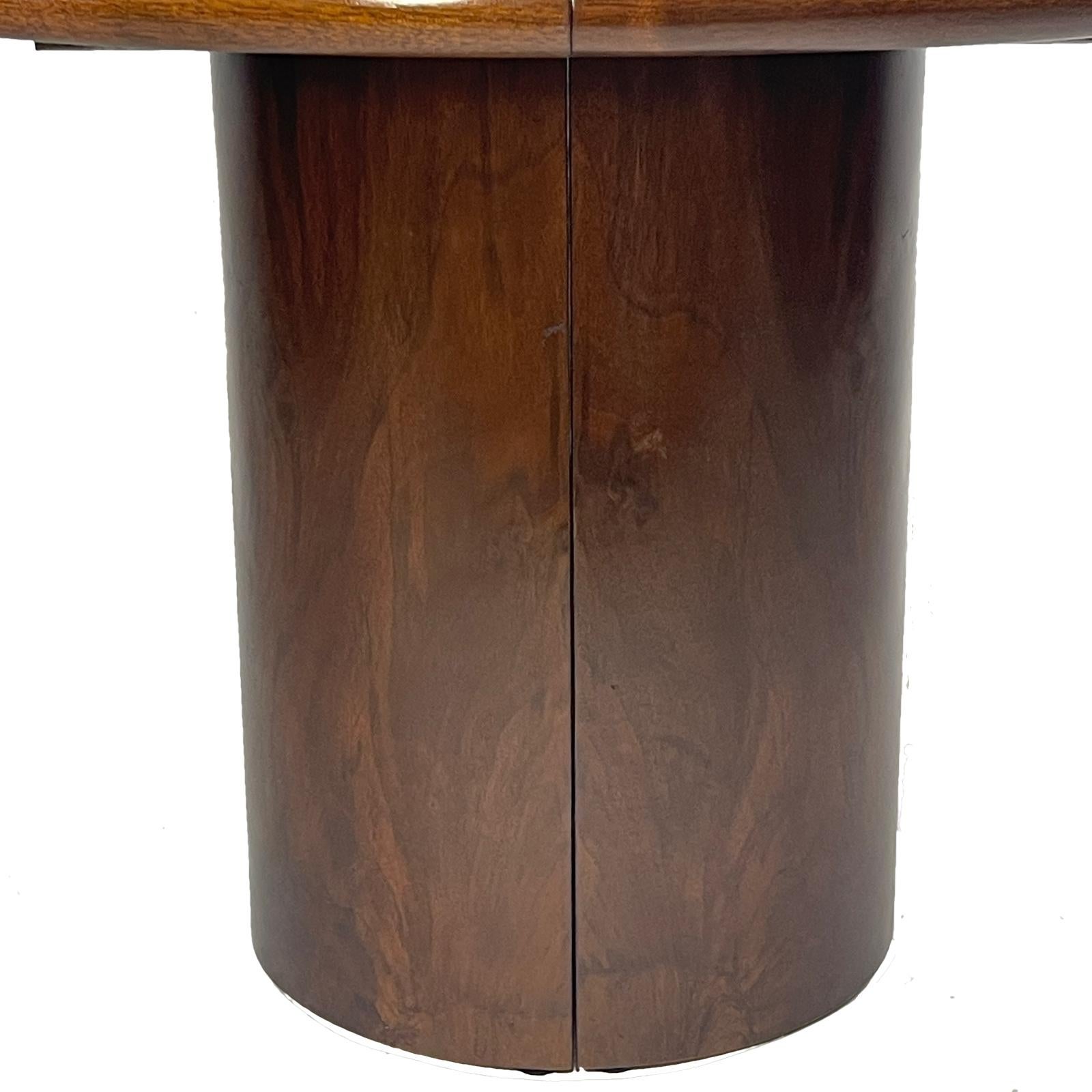 Oiled Paul Mayen Intrex  Habitat Burled Mahogany Round to Oval Extension Dining Table 