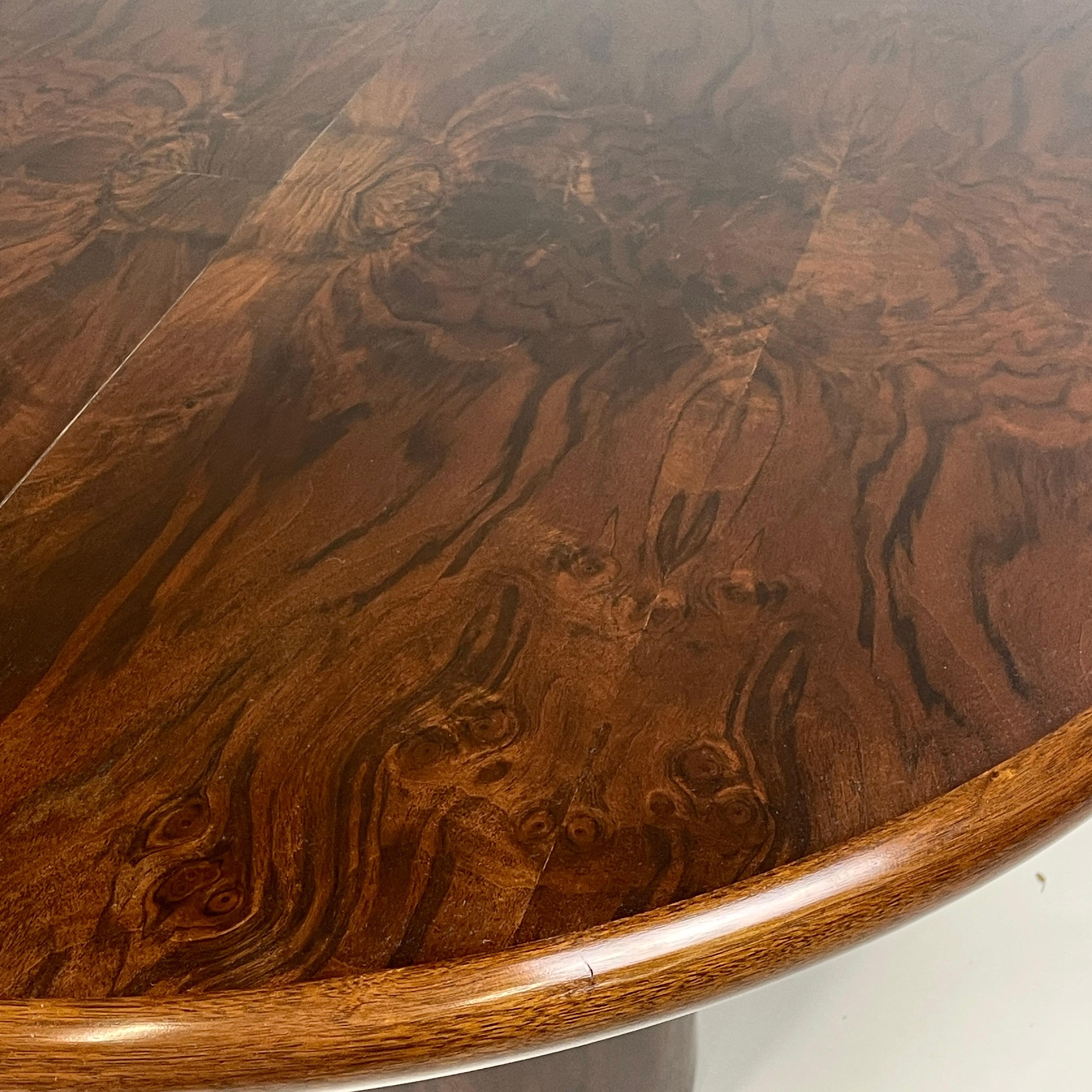 Paul Mayen Intrex  Habitat Burled Mahogany Round to Oval Extension Dining Table  In Good Condition In Hudson, NY