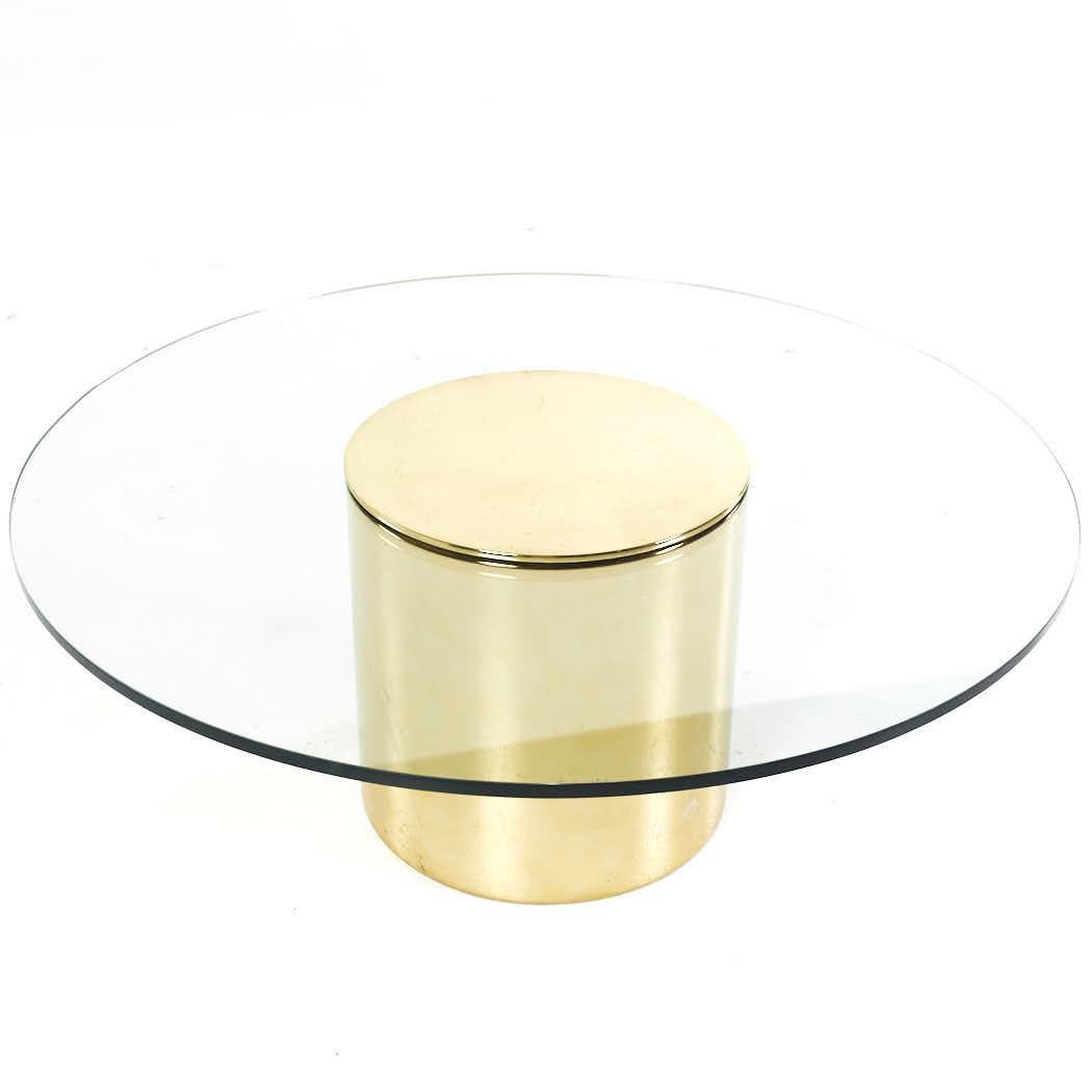 American Paul Mayén Mid Century Round Brass Coffee Table with Glass Top For Sale