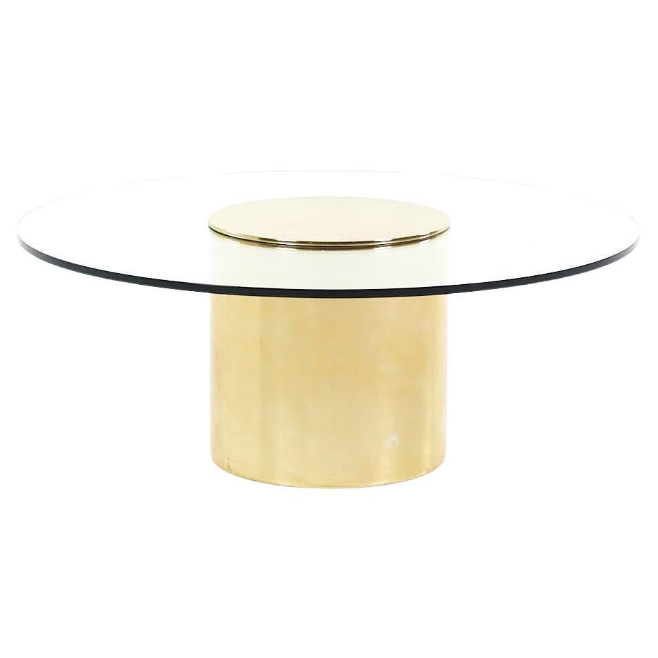 Paul Mayén Mid Century Round Brass Coffee Table with Glass Top For Sale