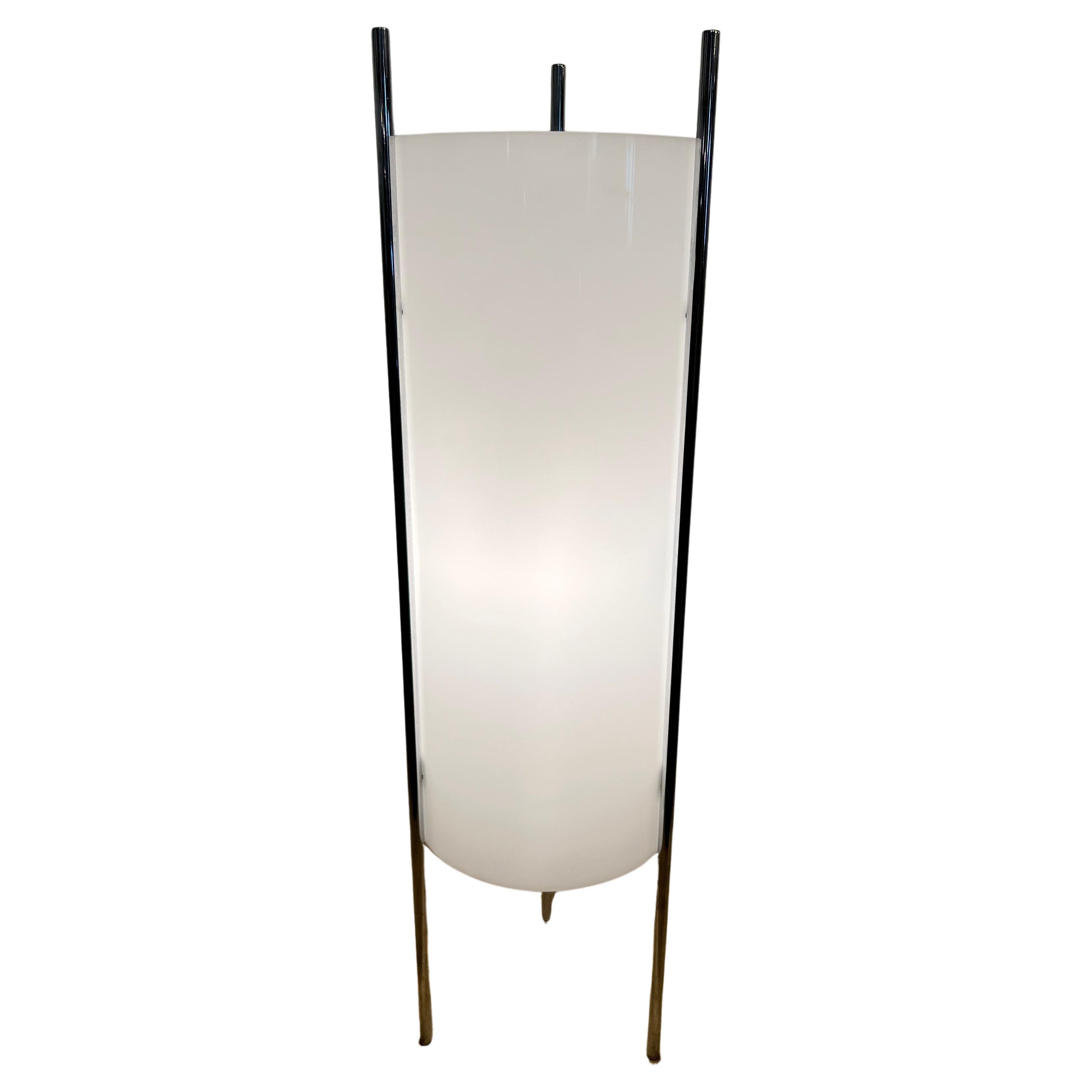 Lampe de table cylindrique moderne chromée et acrylique Paul Mayen