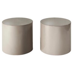 Retro Paul Mayen Pair Gray Drum Side/End Tables, 1970