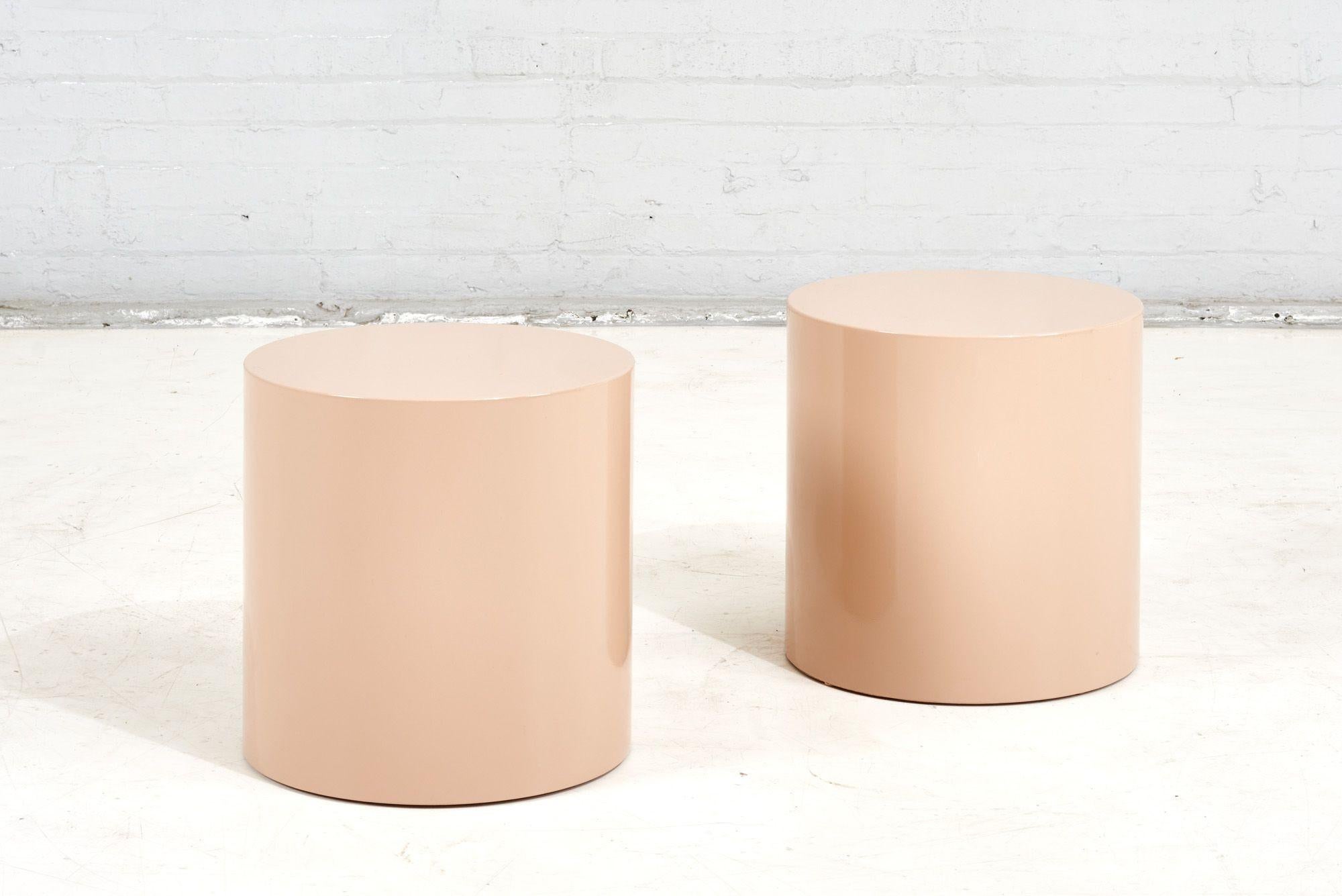 Mid-Century Modern Paul Mayen Pair Tan Drum Side/End Tables, 1970