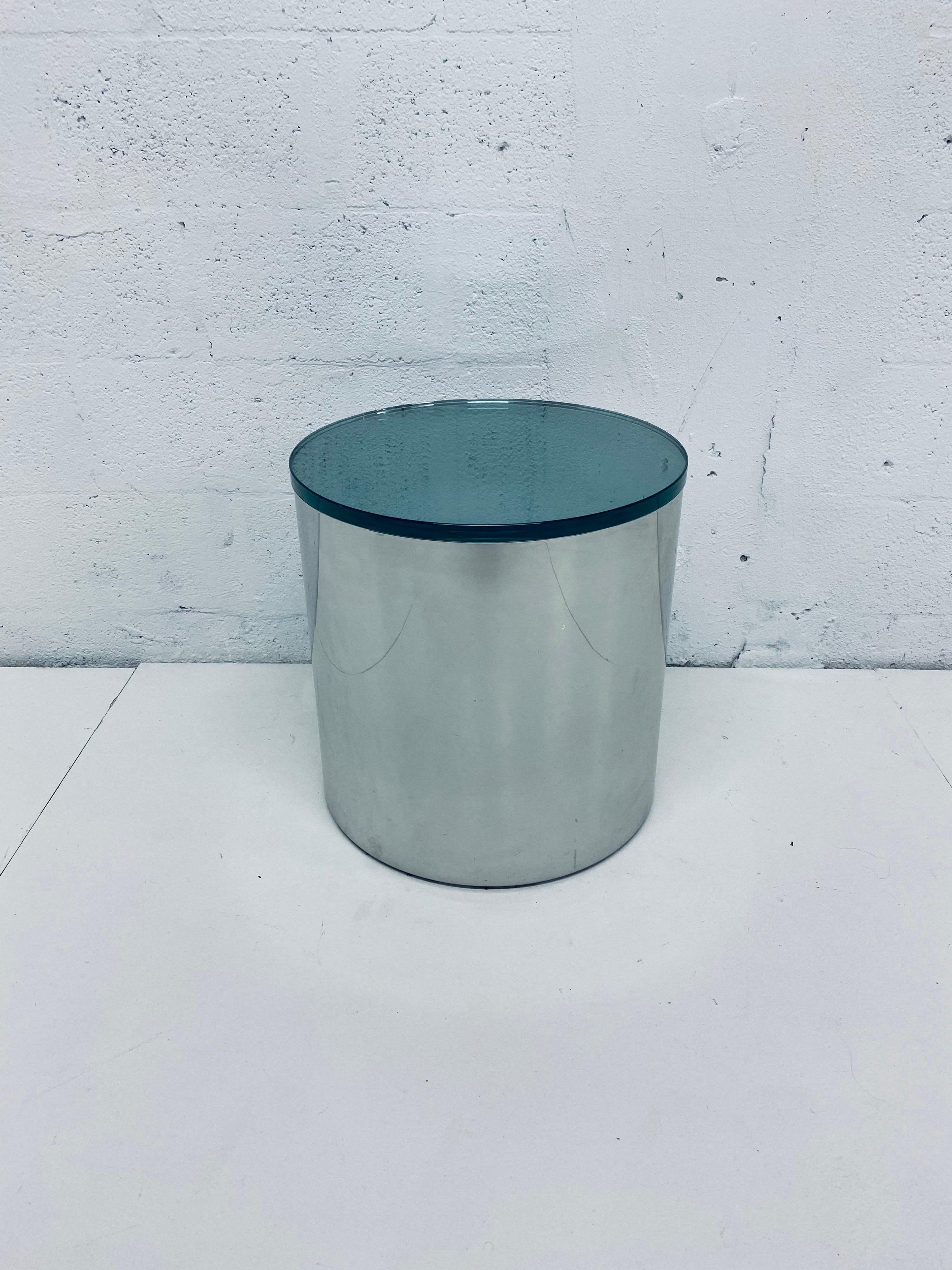 Mid-Century Modern Paul Mayen Polished Steel and Glass Side Table for Habitat, 1970s