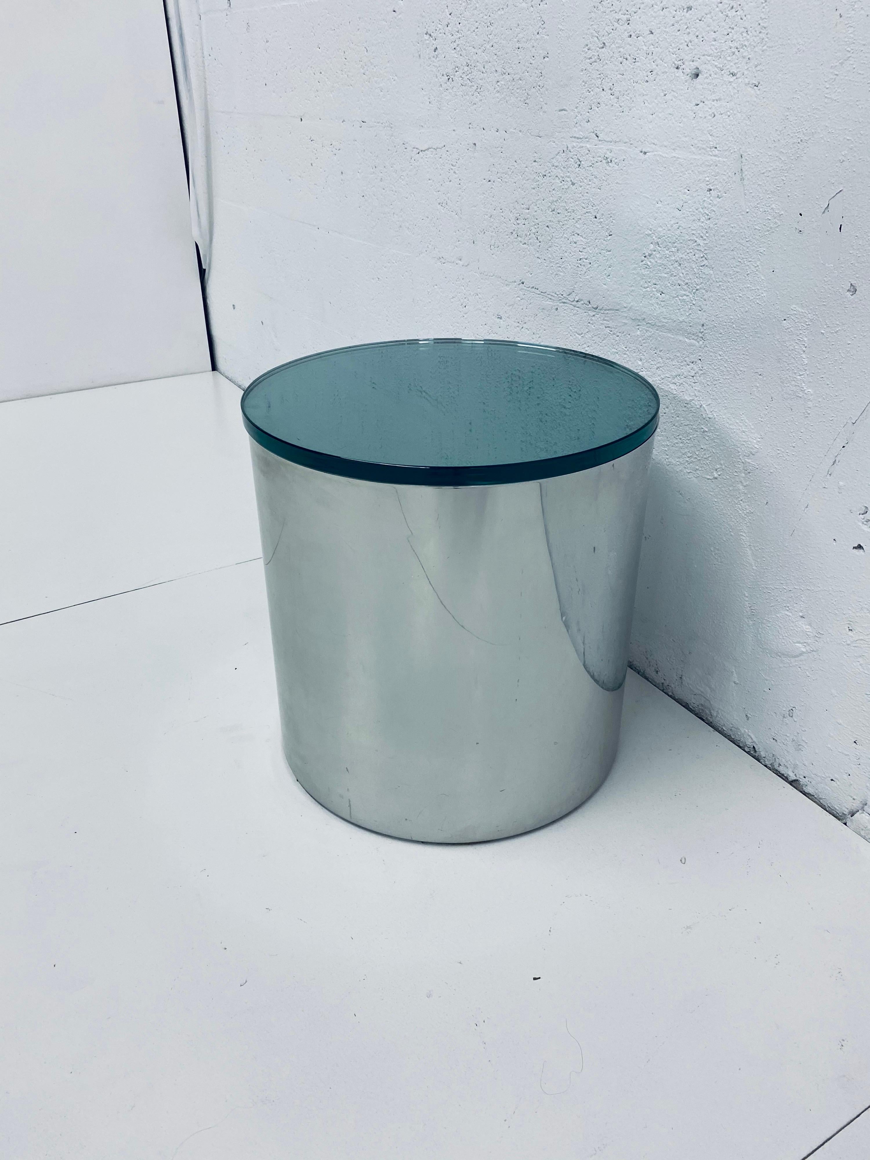 American Paul Mayen Polished Steel and Glass Side Table for Habitat, 1970s For Sale