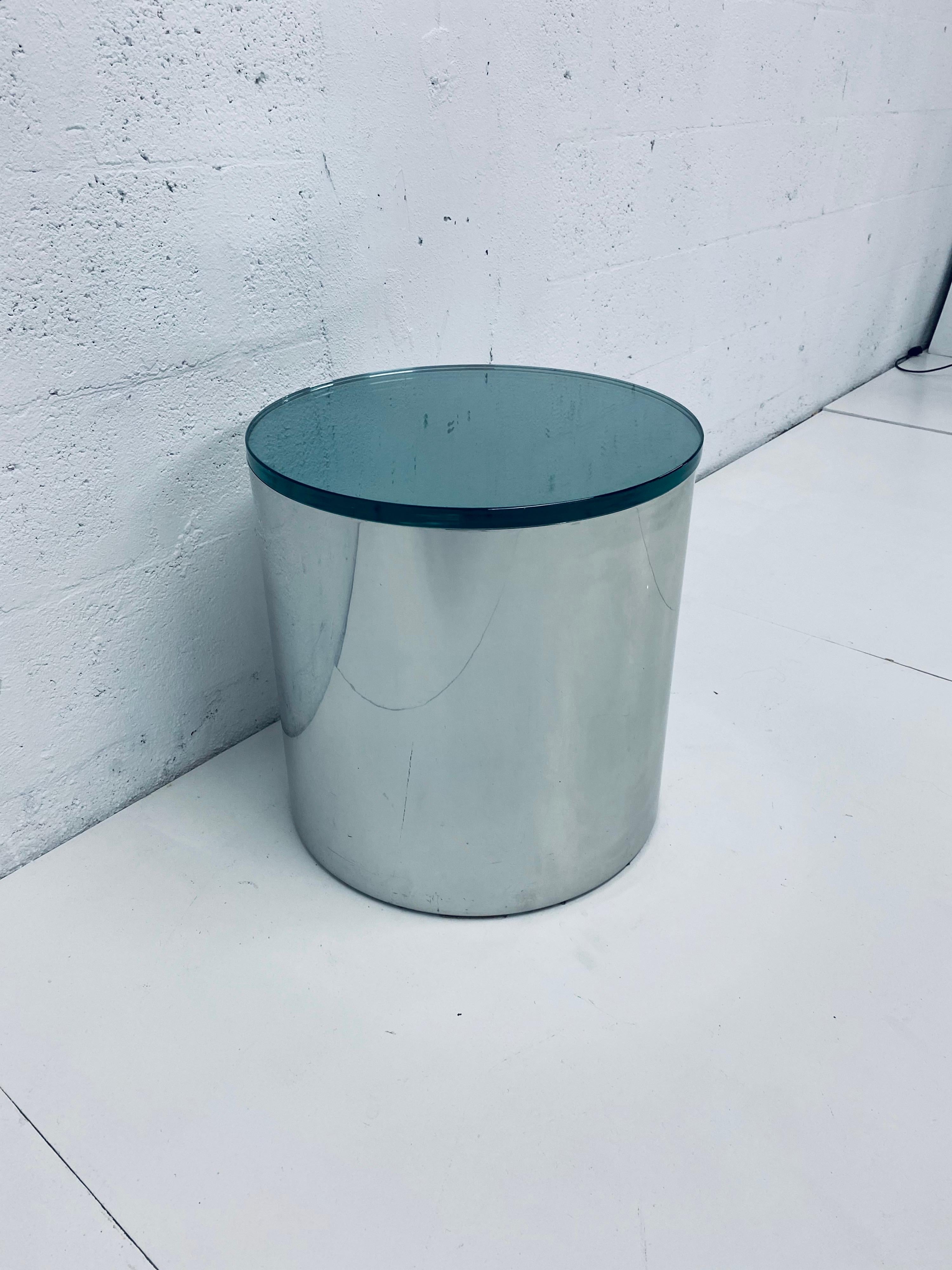 Paul Mayen Polished Steel and Glass Side Table for Habitat, 1970s In Fair Condition For Sale In Miami, FL