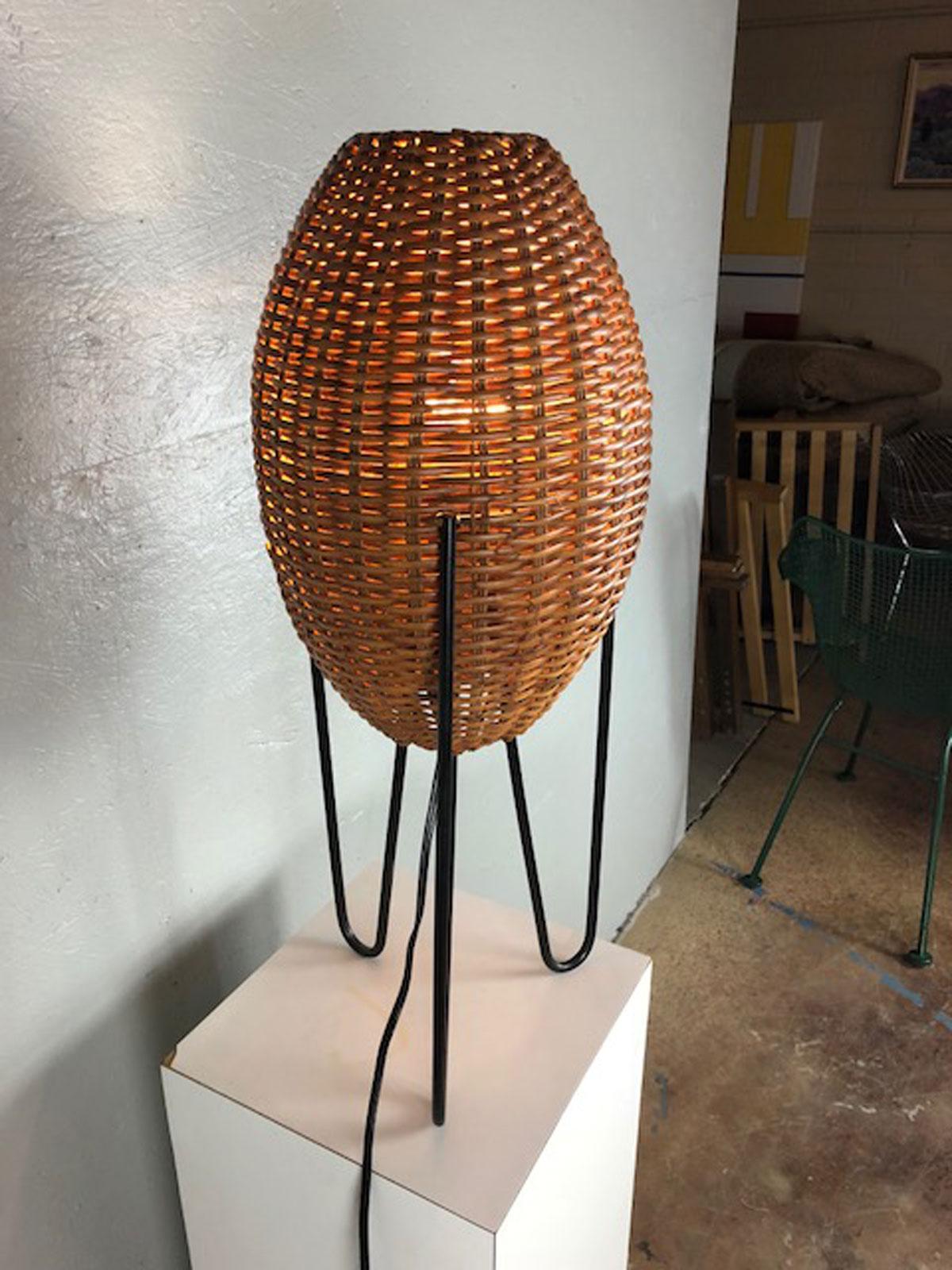 American Paul Mayen Rattan Table Lamp For Sale