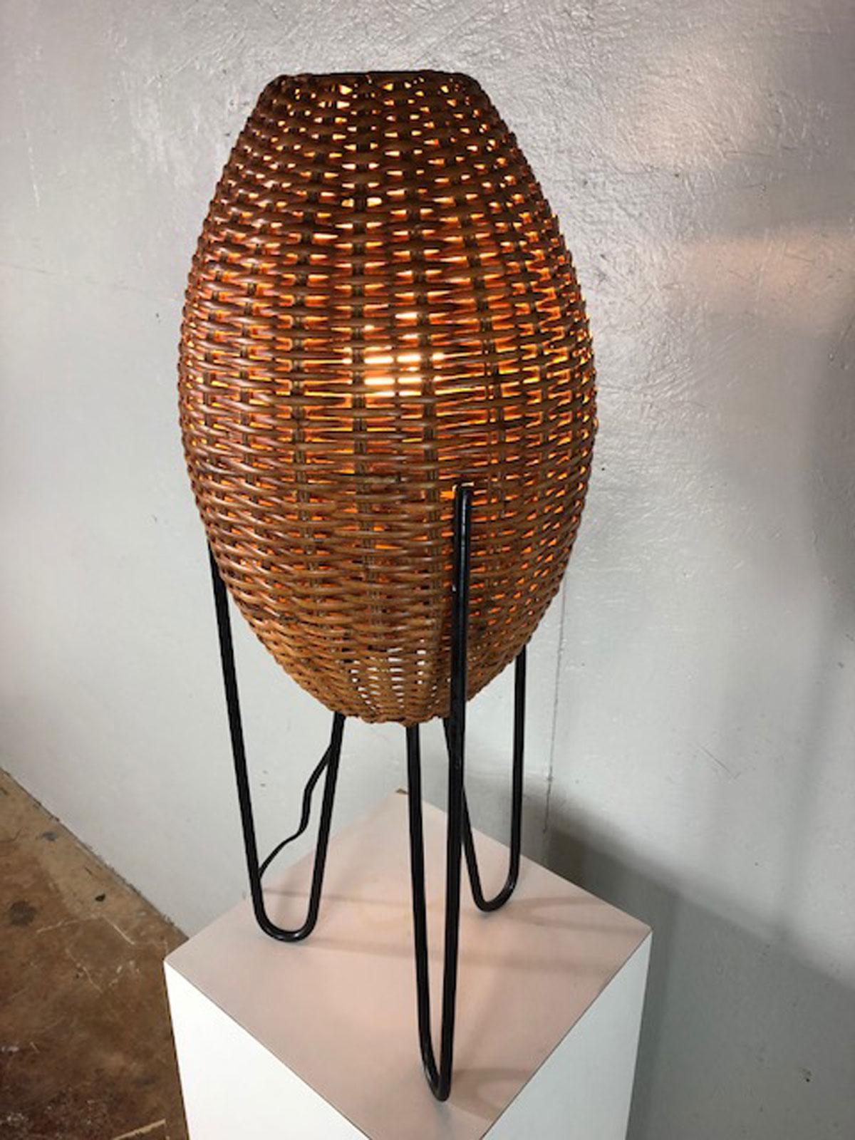 Mid-20th Century Paul Mayen Rattan Table Lamp For Sale