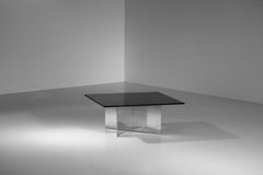 Paul Mayen smoked glass and aluminum coffee table from the 1970s