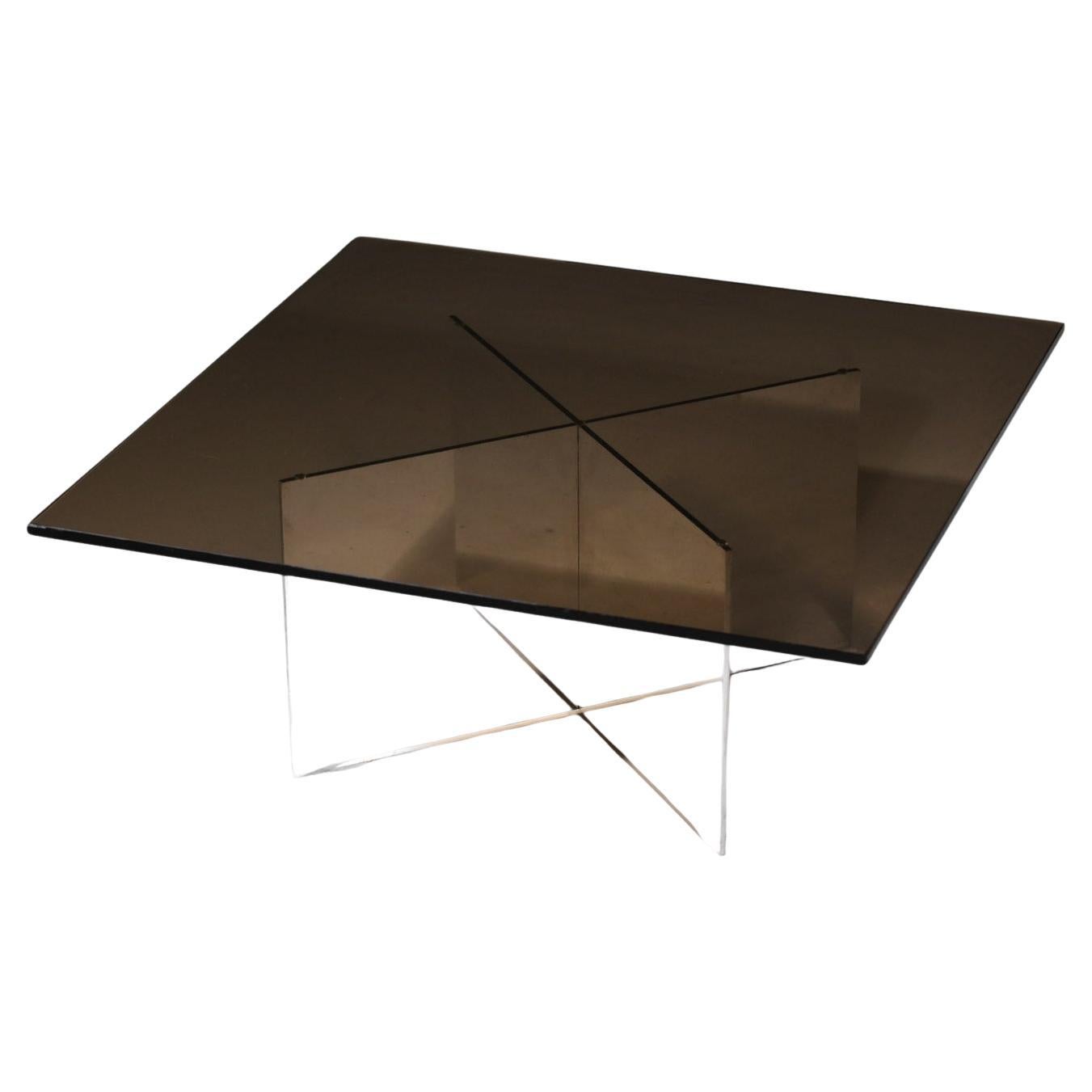 Paul Mayen smoked glass and aluminum coffee table from the 1970s en venta
