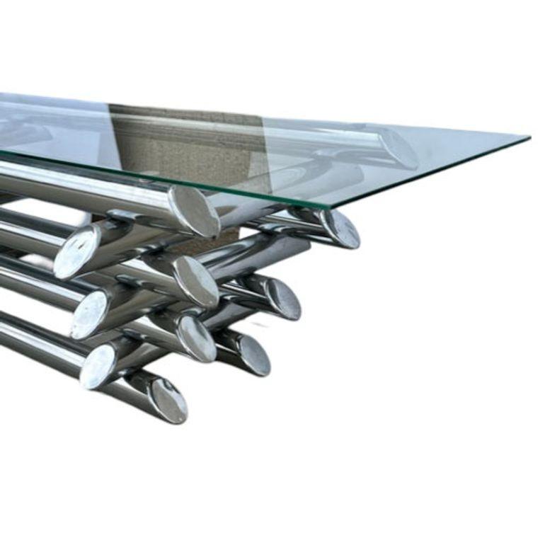 American Paul Mayen Style Chrome Tubular Stacked Cocktail Table For Sale