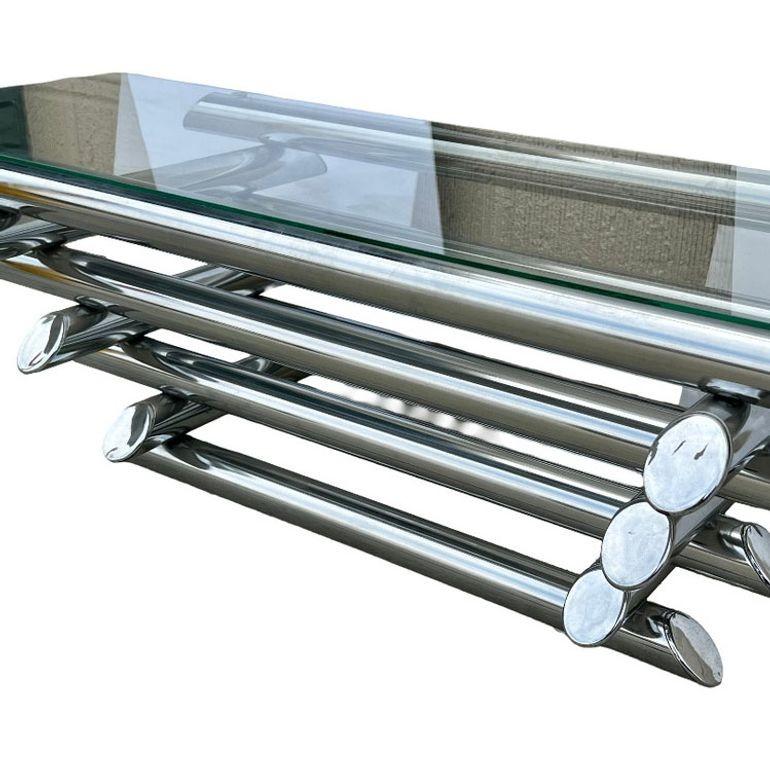 Paul Mayen Style Chrome Tubular Stacked Cocktail Table In Excellent Condition For Sale In Van Nuys, CA