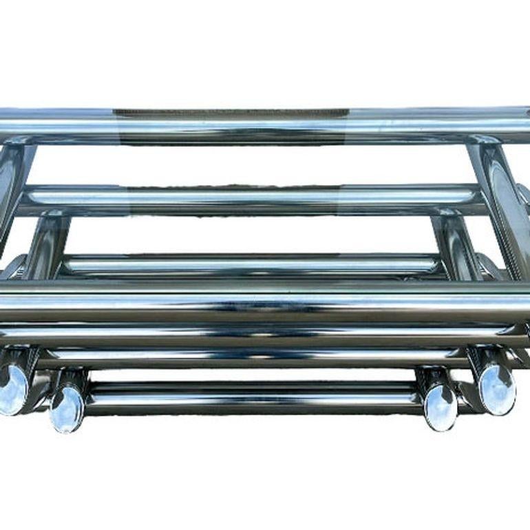 Late 20th Century Paul Mayen Style Chrome Tubular Stacked Cocktail Table For Sale