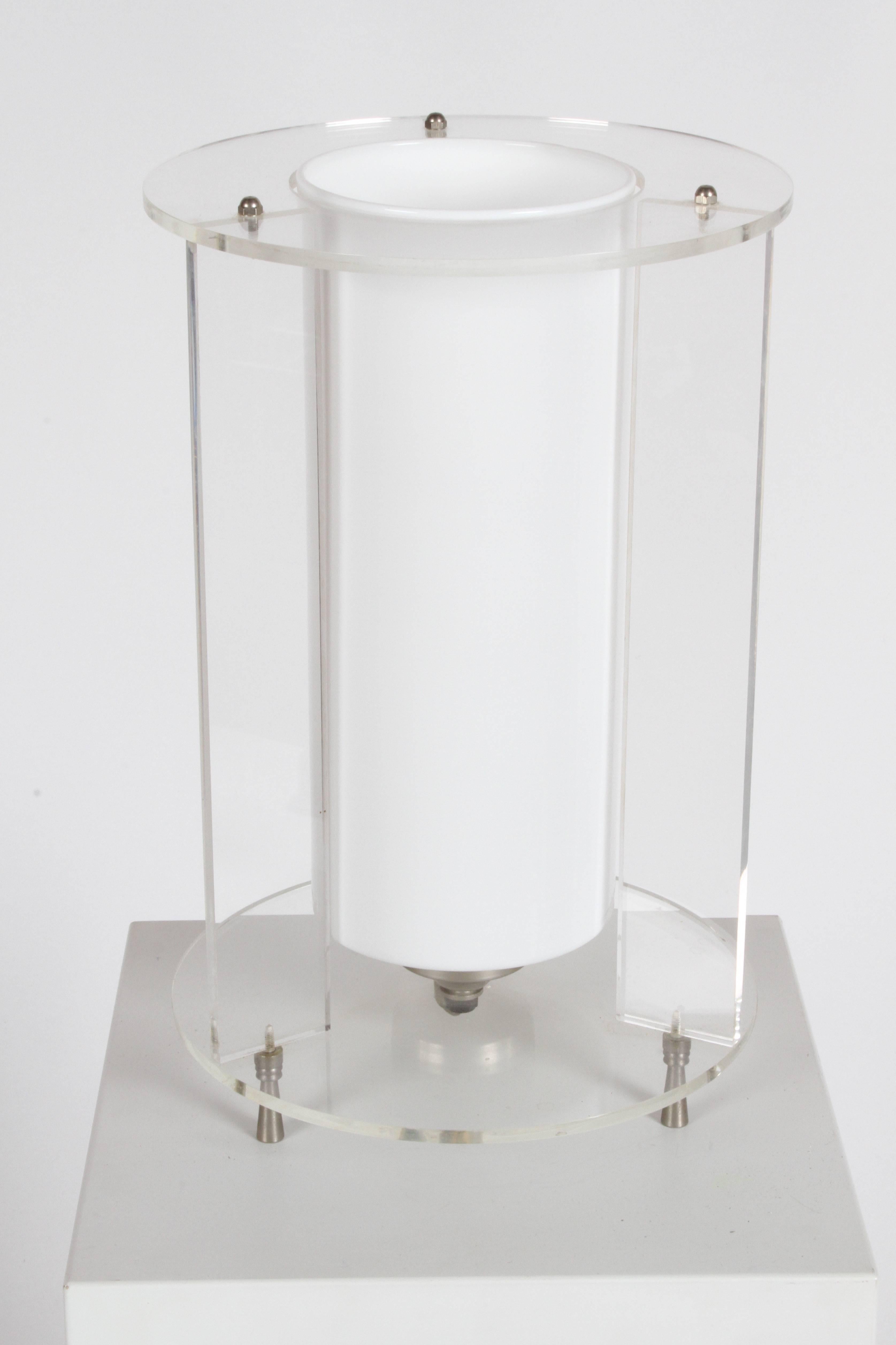 Mid-20th Century Paul Mayen Style Lucite and Glass Cylinder Lamp For Sale