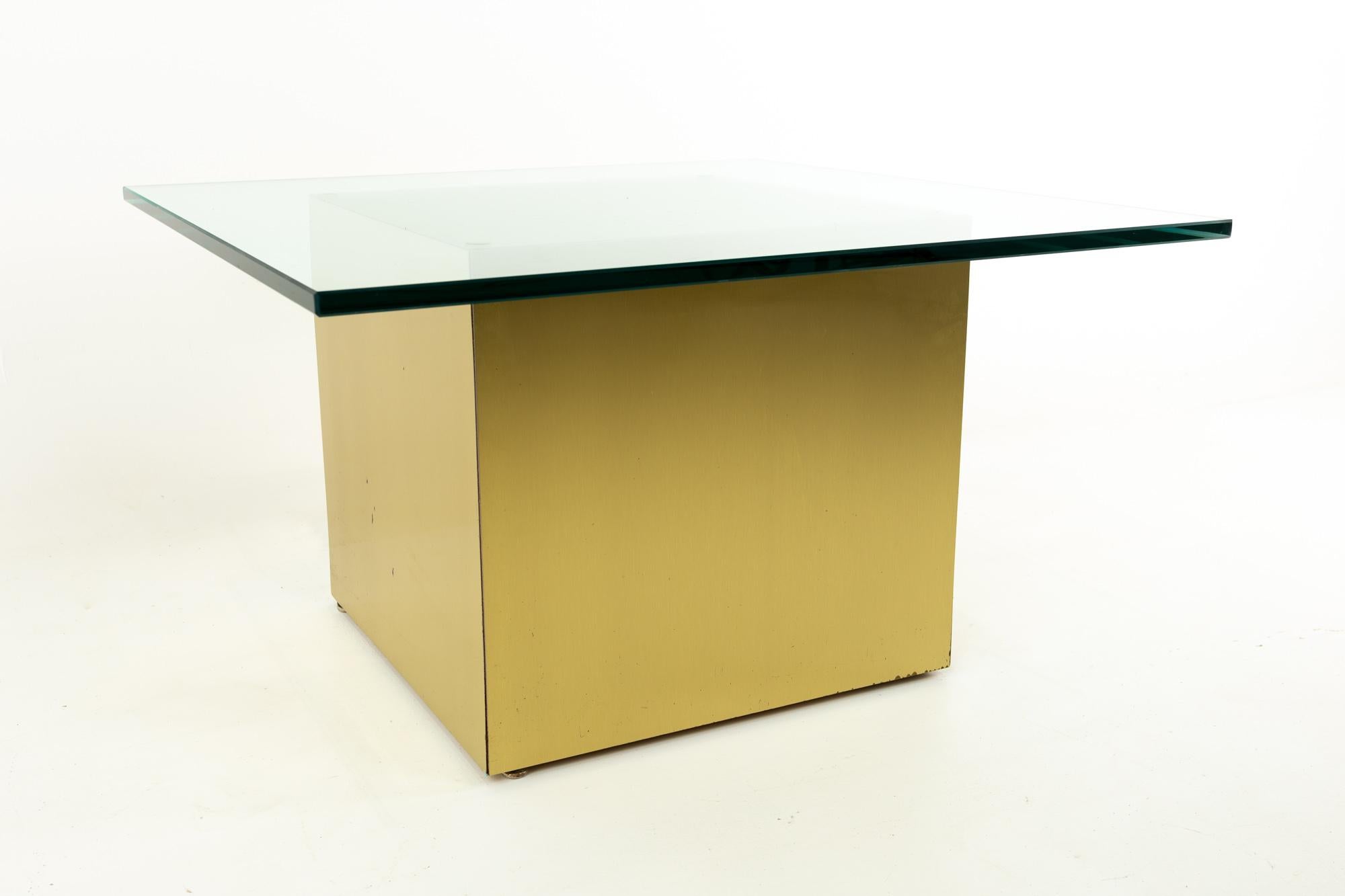 Paul Mayen Style Mid Century Brass and Glass Side End Table, Pair For Sale 4