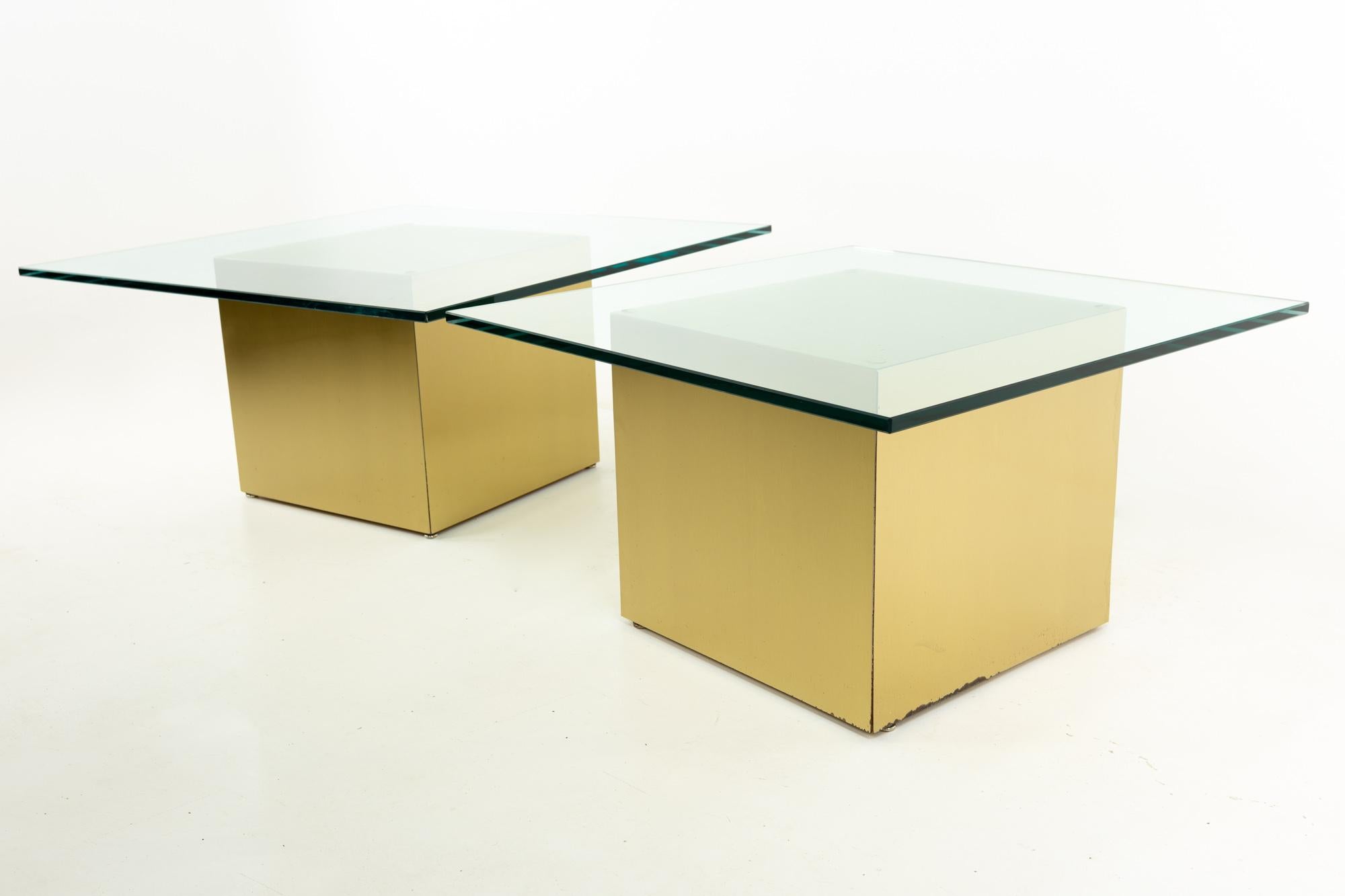 Mid-Century Modern Paul Mayen Style Mid Century Brass and Glass Side End Table, Pair For Sale