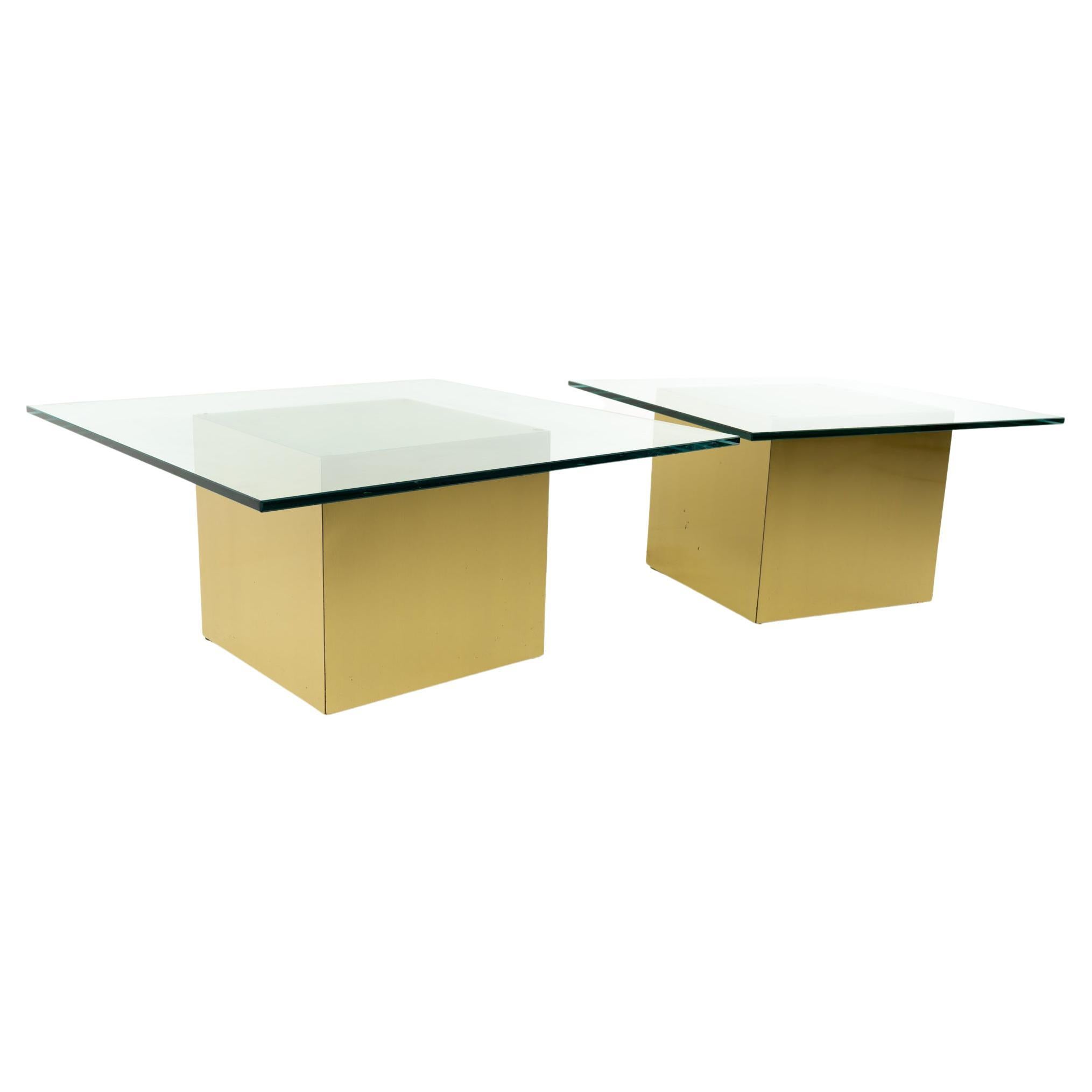 Paul Mayen Style Mid Century Brass and Glass Side End Table, Pair