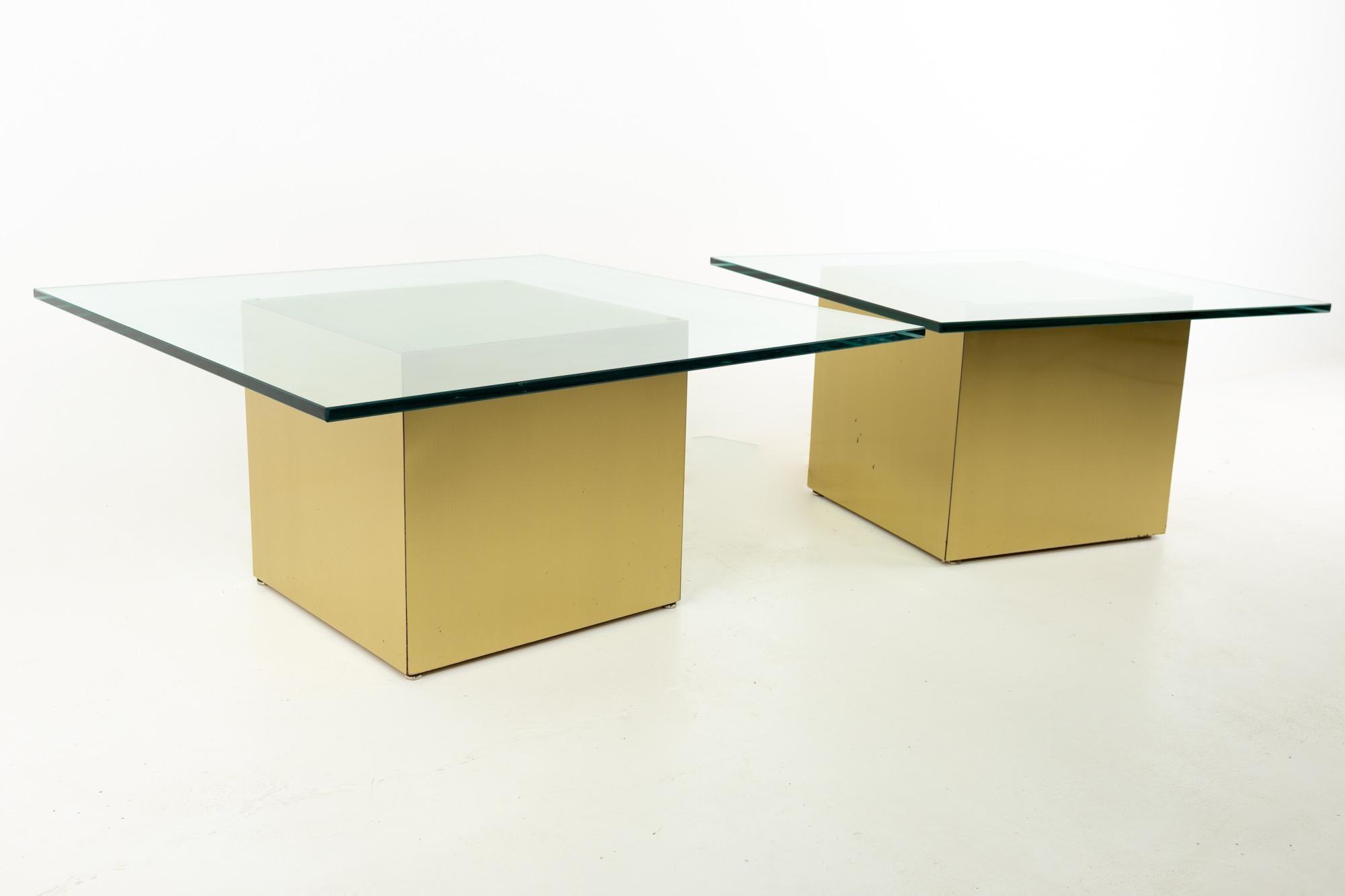 Paul Mayen style Mid Century brass and glass side end table - pair
These tables are 30 wide x 30 deep x 16.5 inches tall, with a base size of 17.5 wide x 17.5 inches deep

This price includes getting this piece in what we call restored vintage