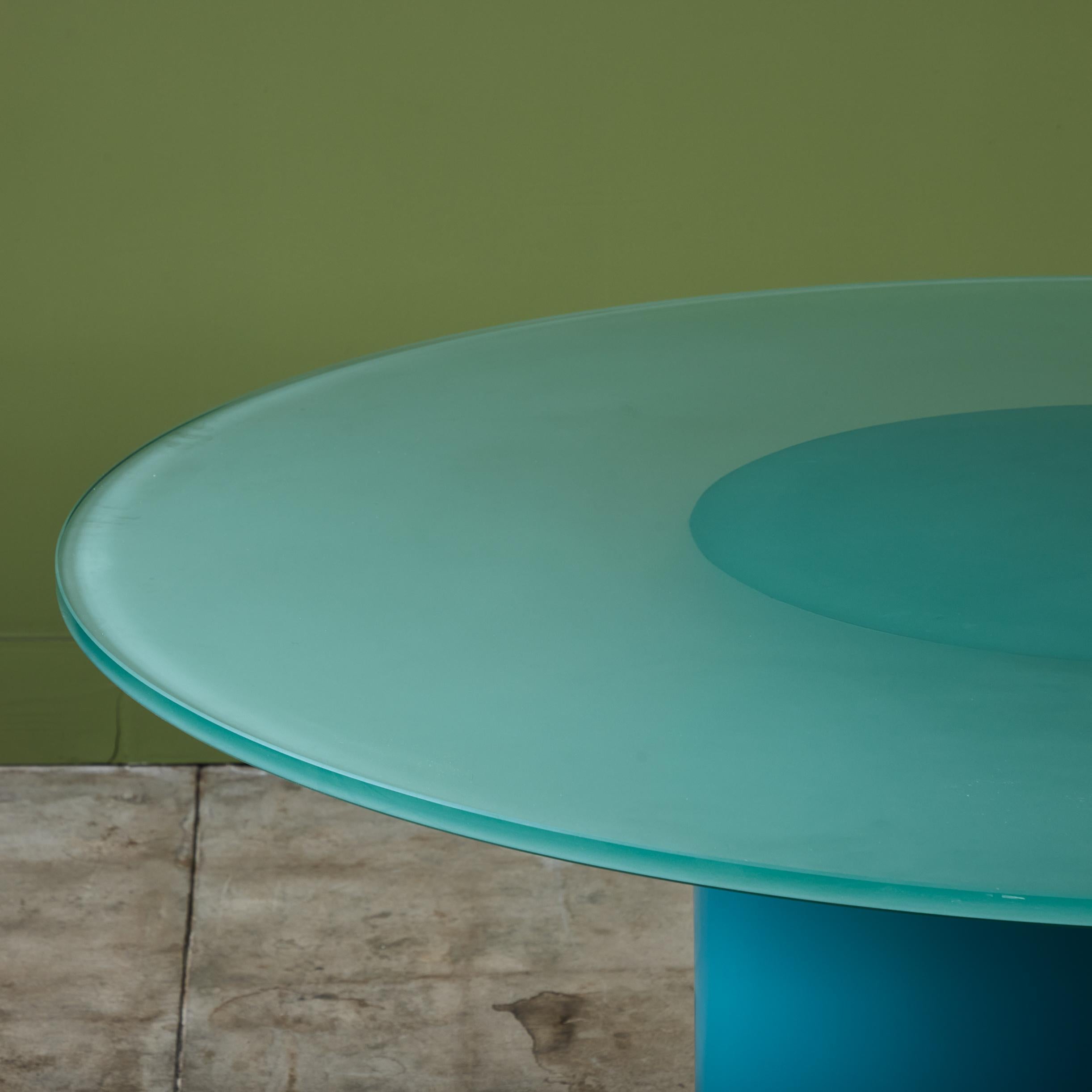 Paul Mayen Style Postmodern Glass Top Drum Dining Table 2