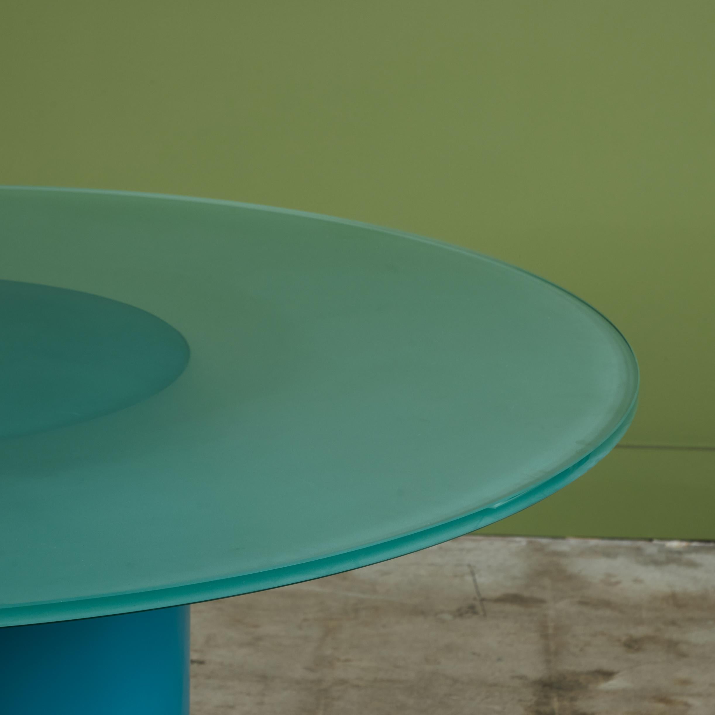 Paul Mayen Style Postmodern Glass Top Drum Dining Table 3