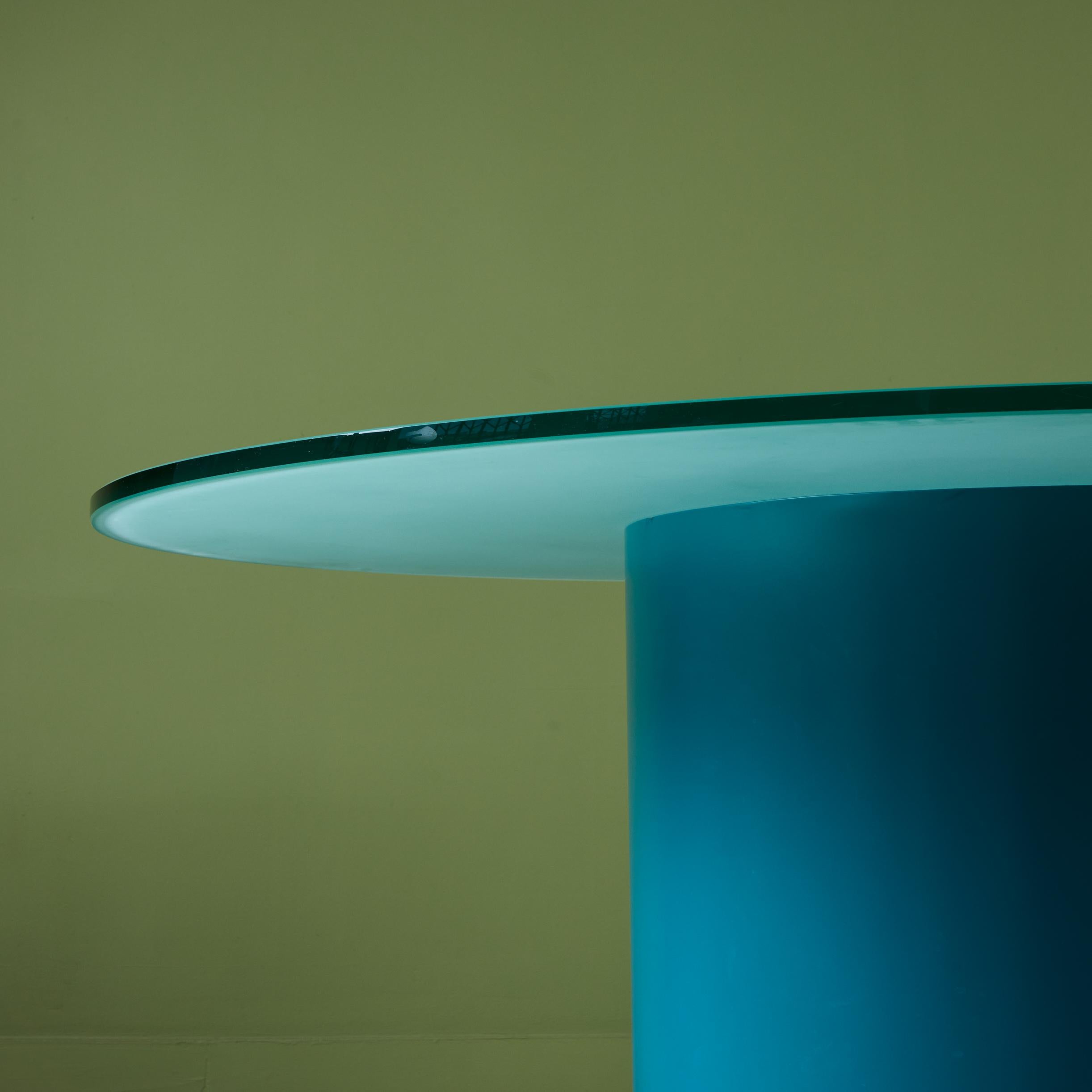 Paul Mayen Style Postmodern Glass Top Drum Dining Table 6
