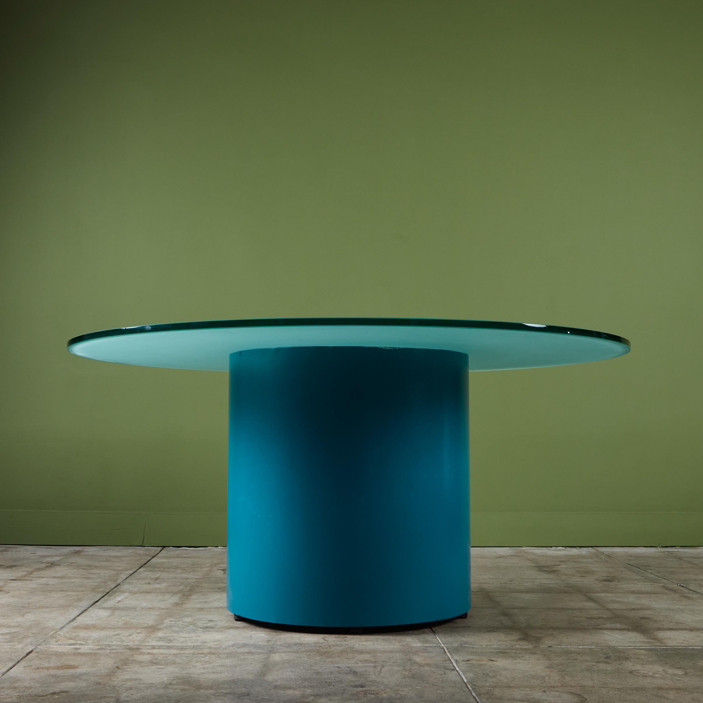 Post-Modern Paul Mayen Style Postmodern Glass Top Drum Dining Table