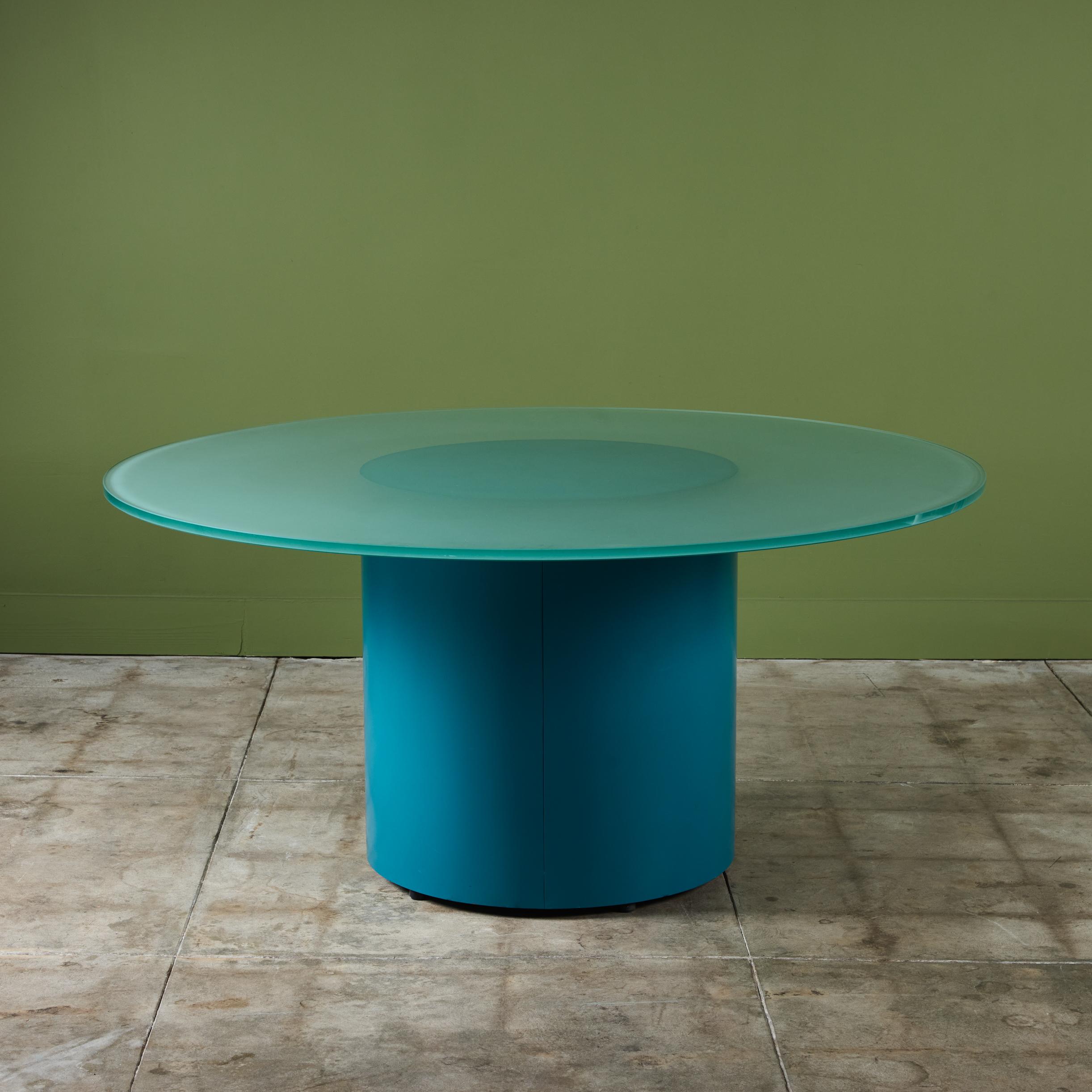 American Paul Mayen Style Postmodern Glass Top Drum Dining Table