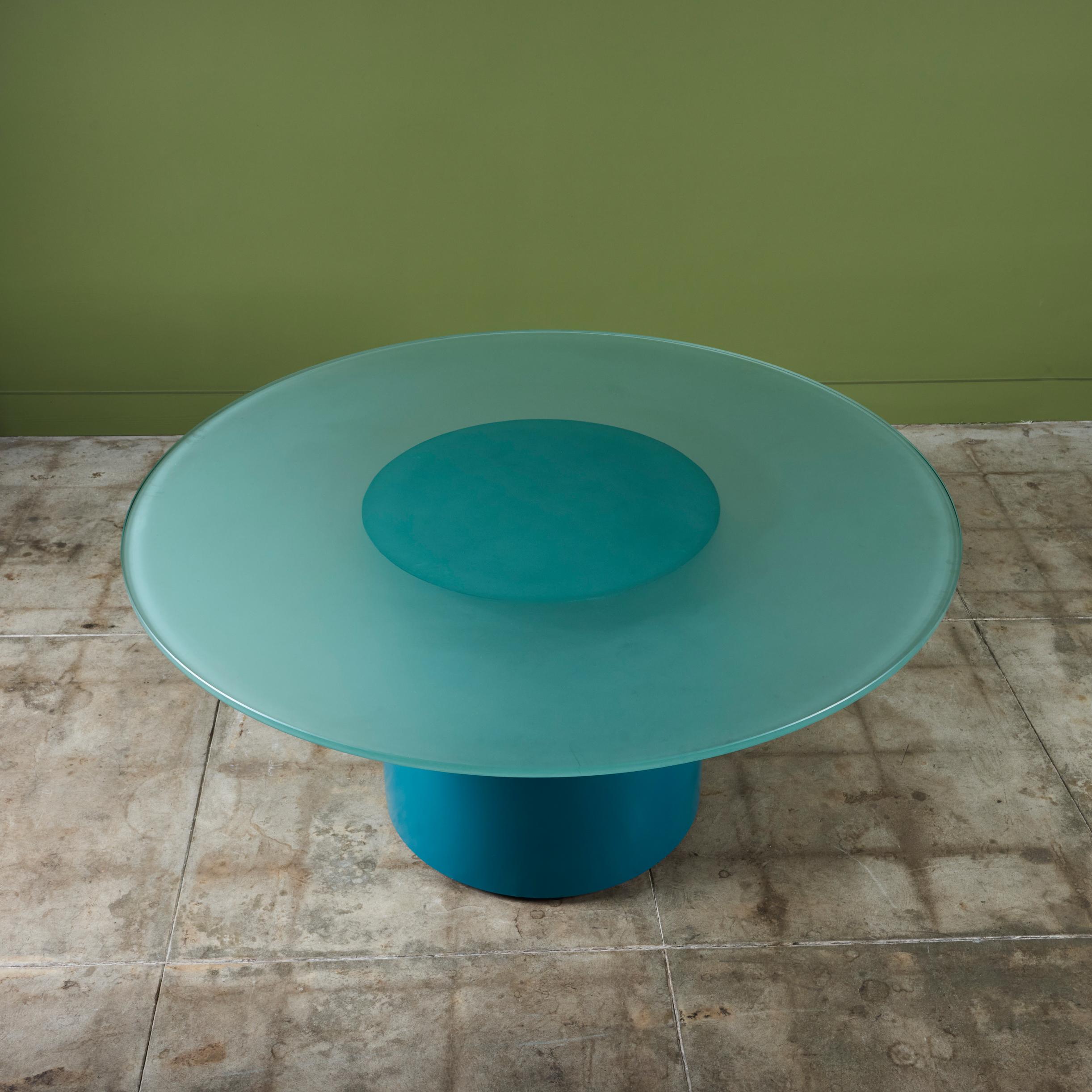 Frosted Paul Mayen Style Postmodern Glass Top Drum Dining Table