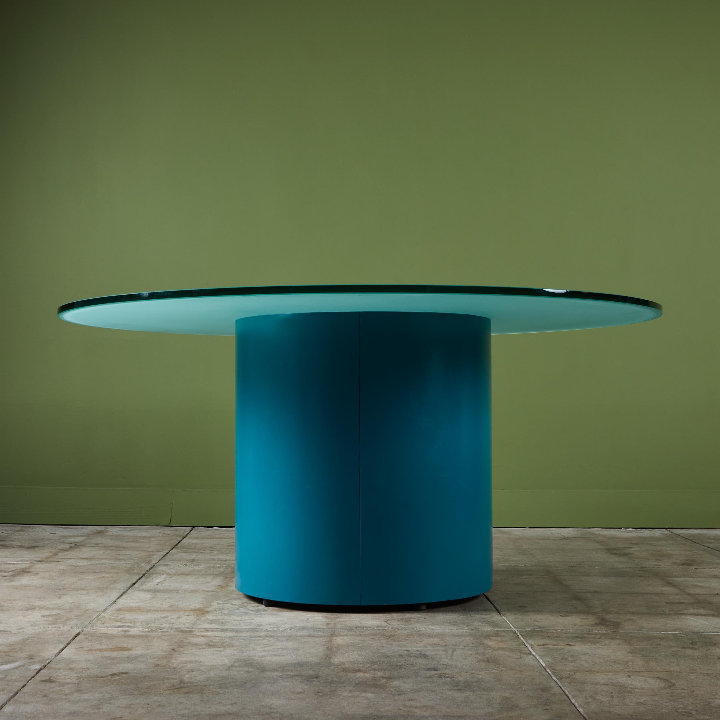 20th Century Paul Mayen Style Postmodern Glass Top Drum Dining Table