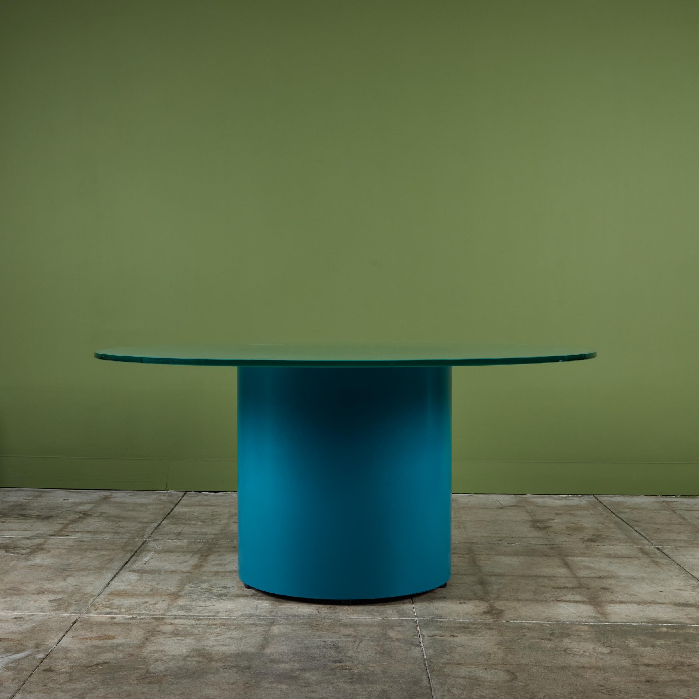 Steel Paul Mayen Style Postmodern Glass Top Drum Dining Table